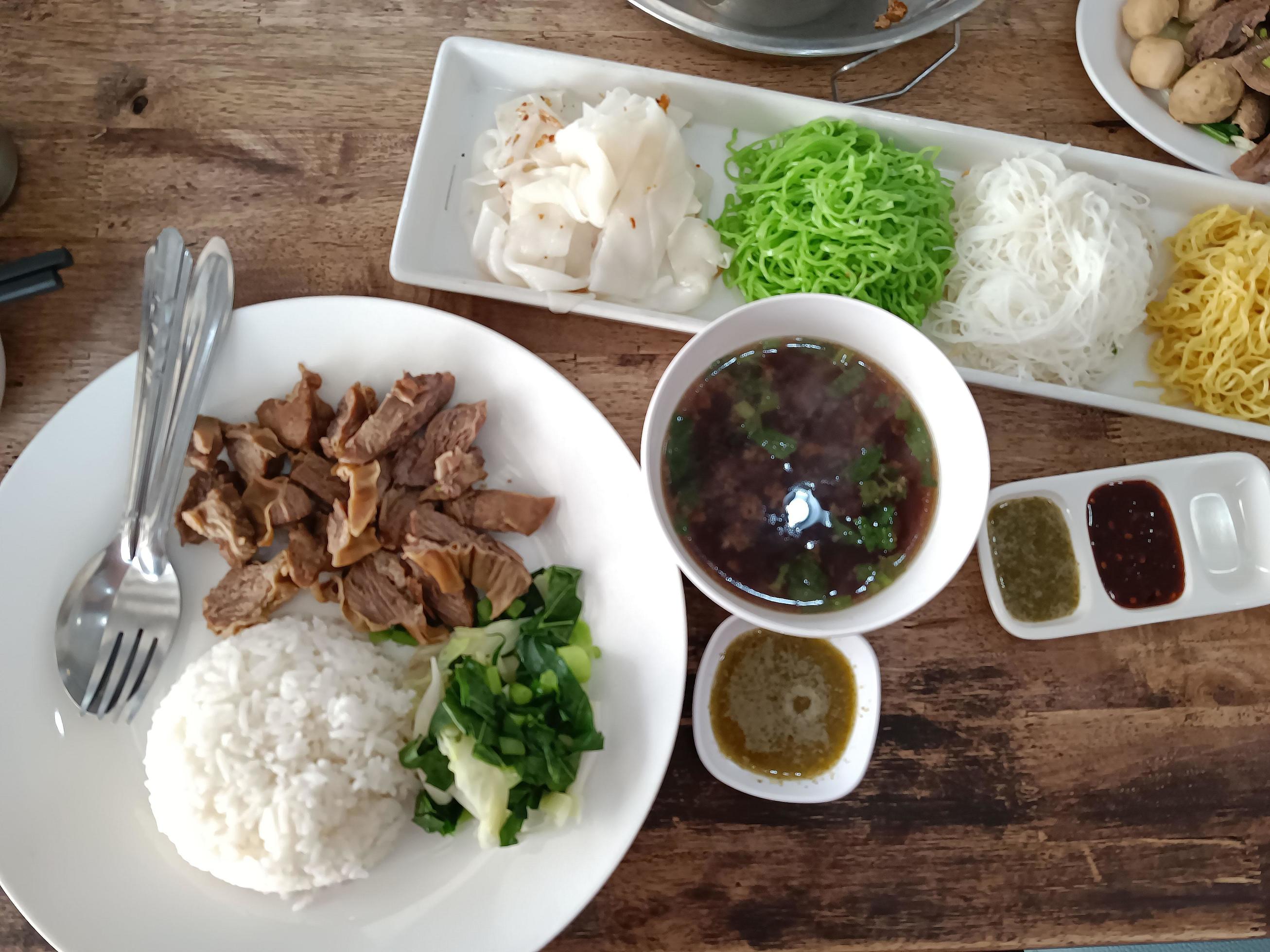 Thai food rice. on a wooden table, top view Stock Free