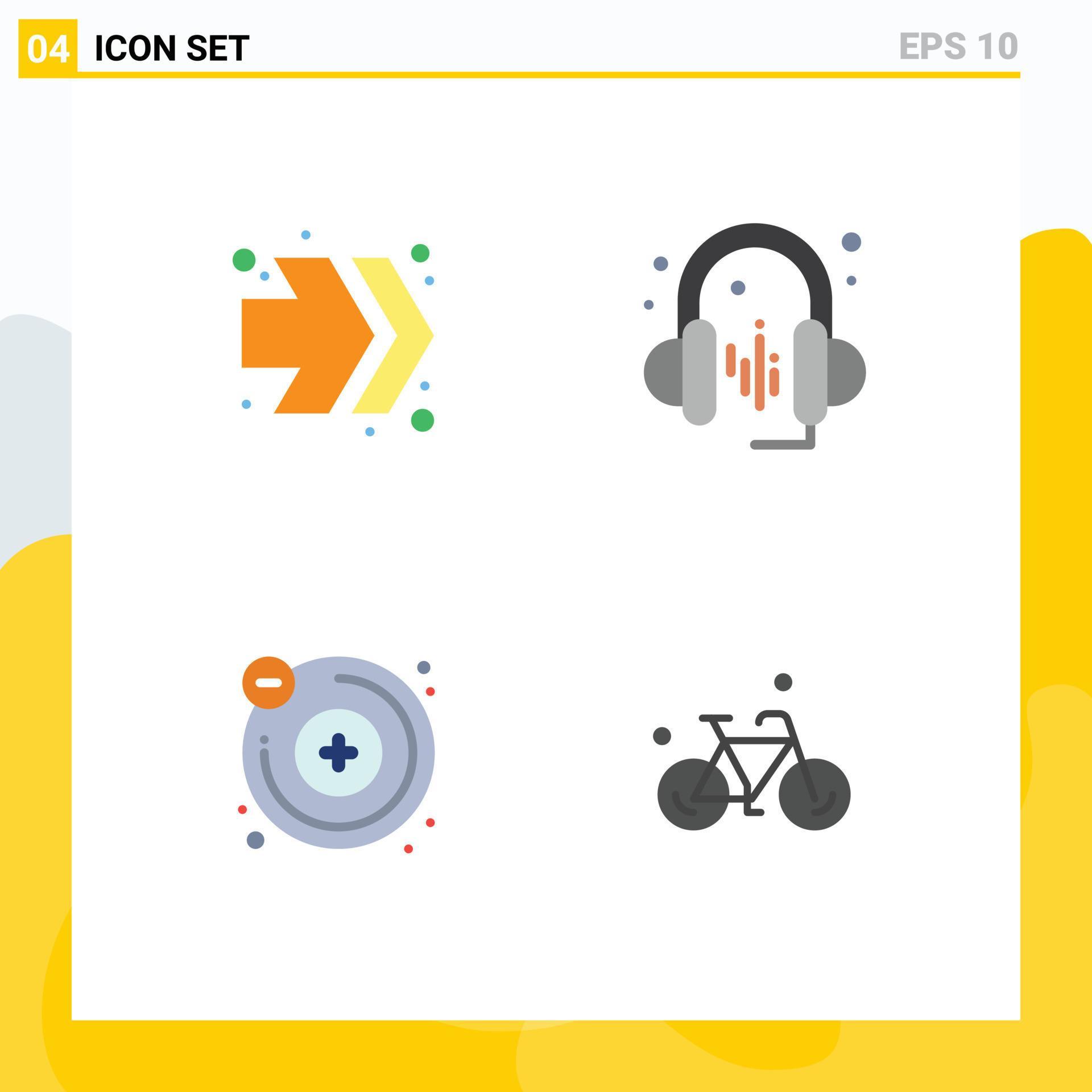 Set of 4 Vector Flat Icons on Grid for arrows bicycle headphone atoms cycle Editable Vector Design Elements Stock Free