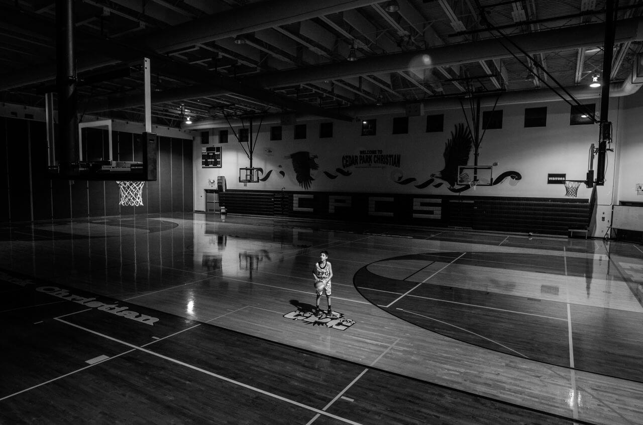 Boy Basketball Gym Black White Stock Free