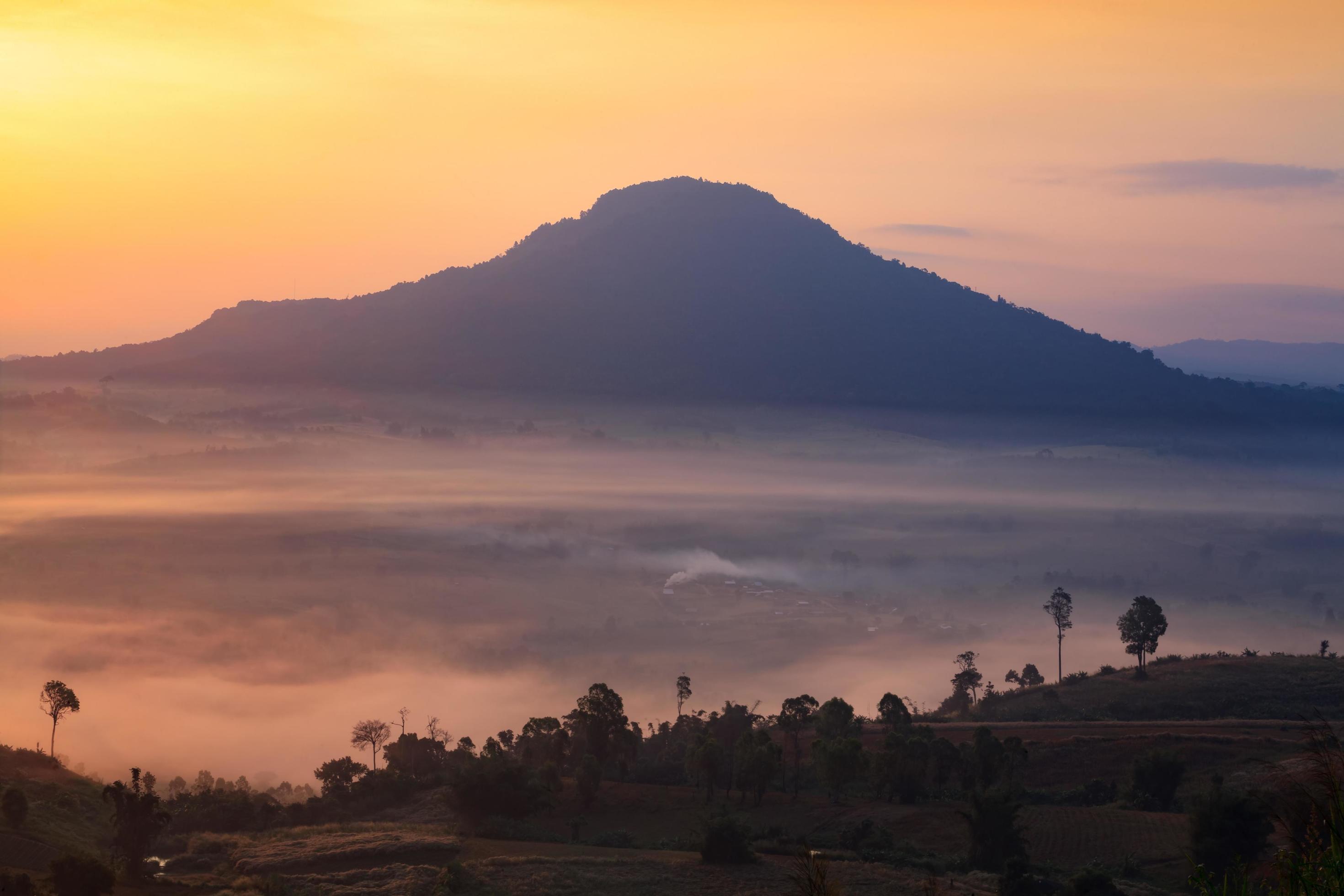 misty morning sunrise in mountain at Khao-kho Phetchabun,Thailand Stock Free