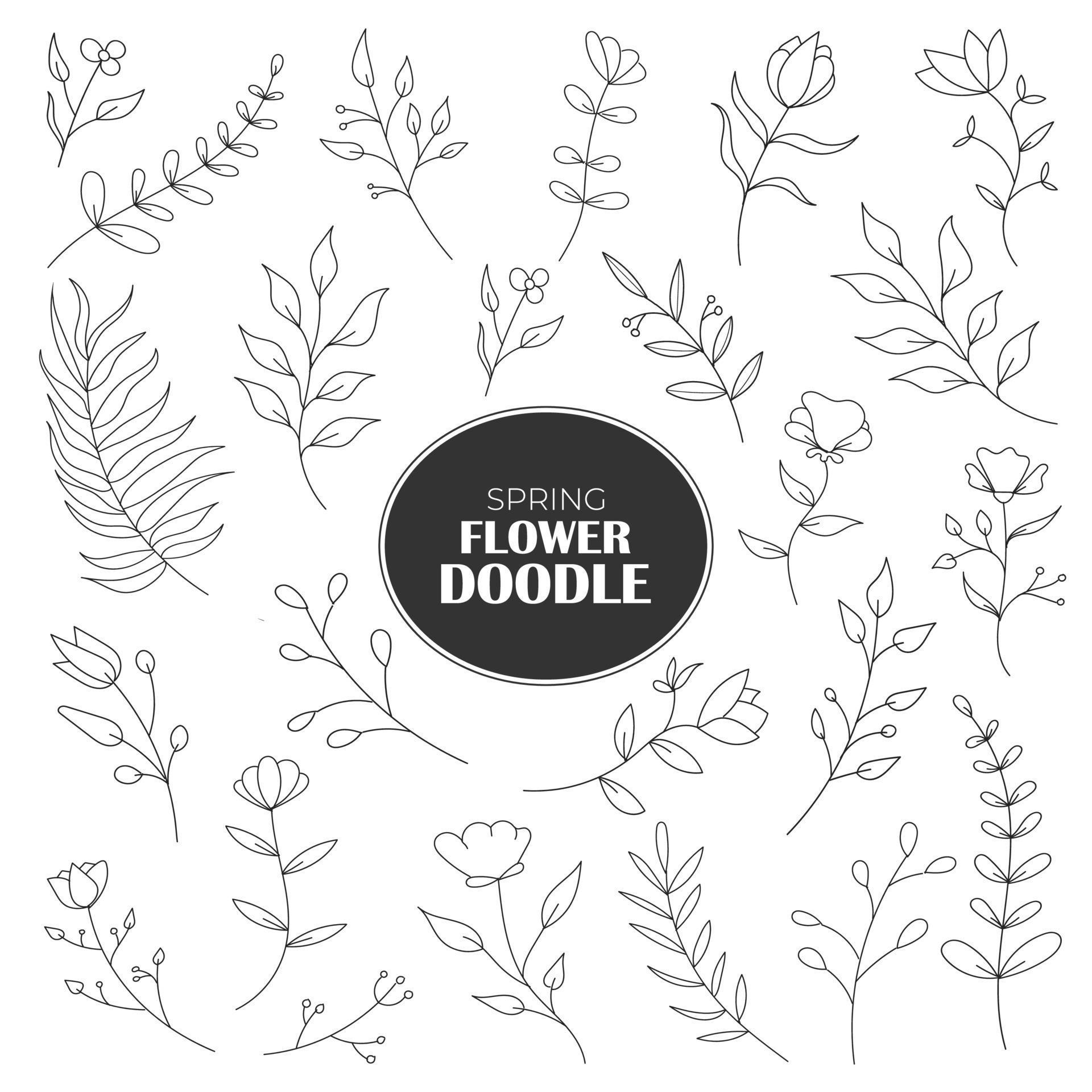 Spring flowers doodle in hand draw element style collection Stock Free