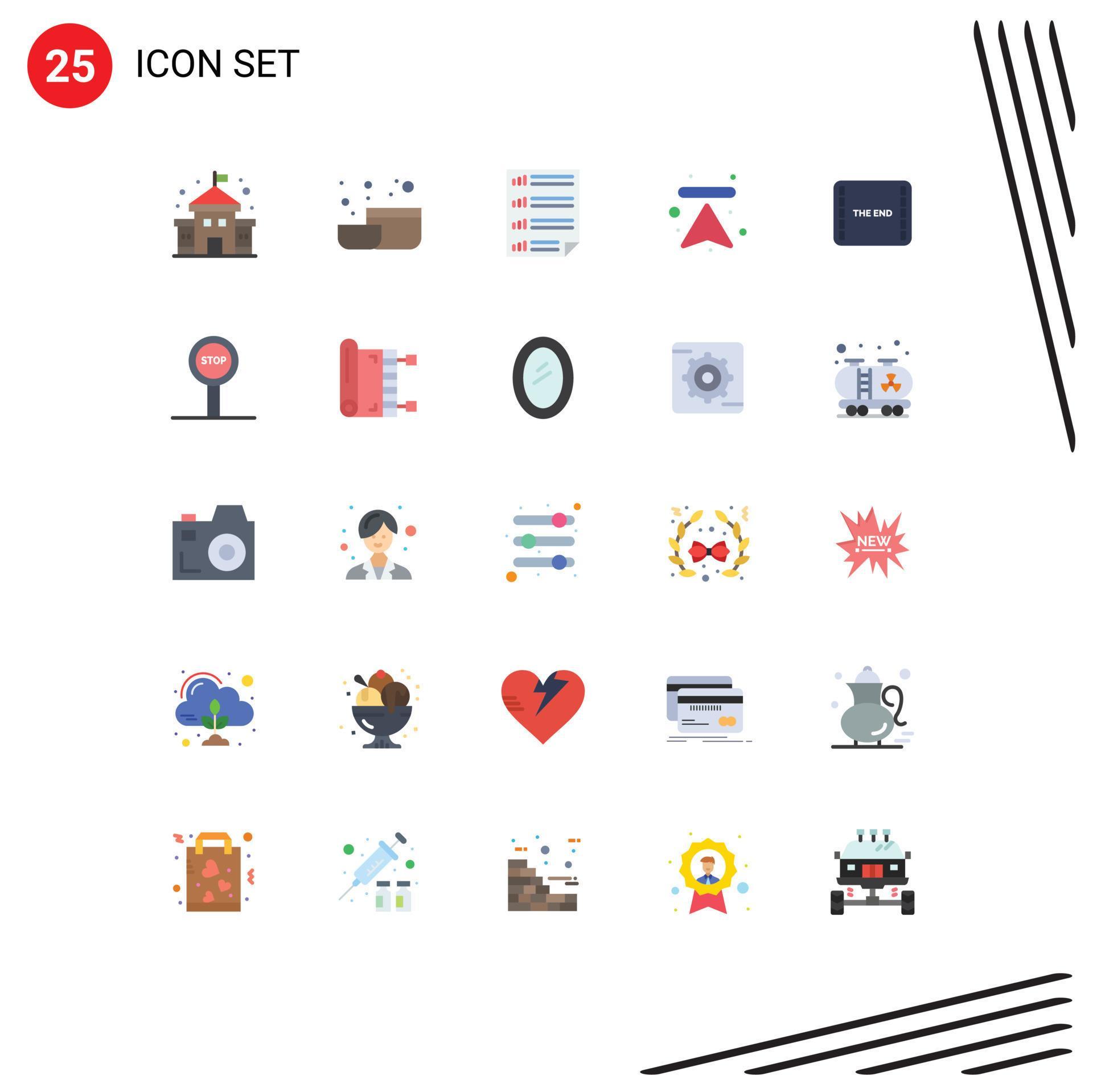 Group of 25 Flat Colors Signs and Symbols for movie end document upload arrows Editable Vector Design Elements Stock Free