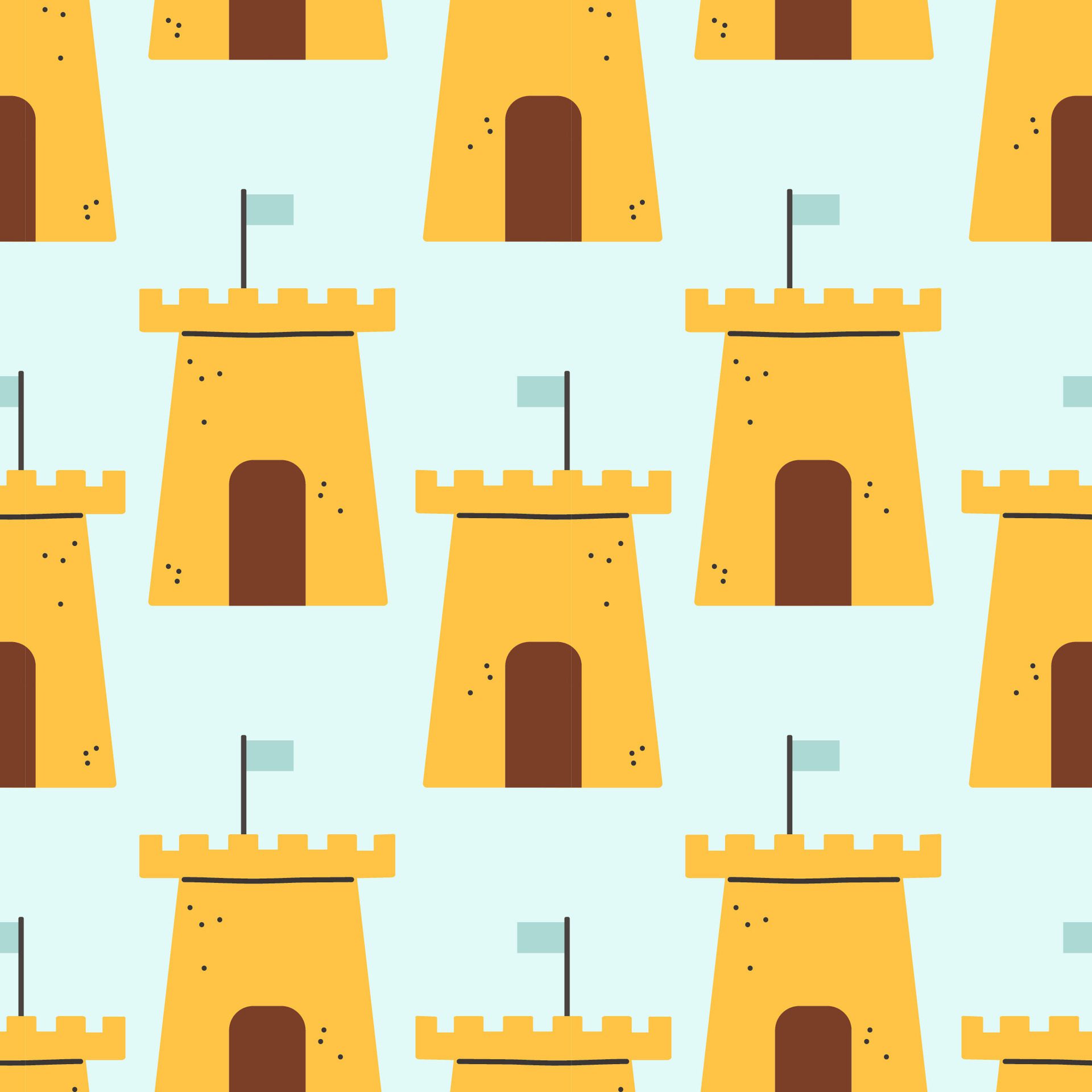 Summer sand castle pattern. Flat seamless pattern. Simple sand castle. Cartoon design. Flat illustration. Free Vector