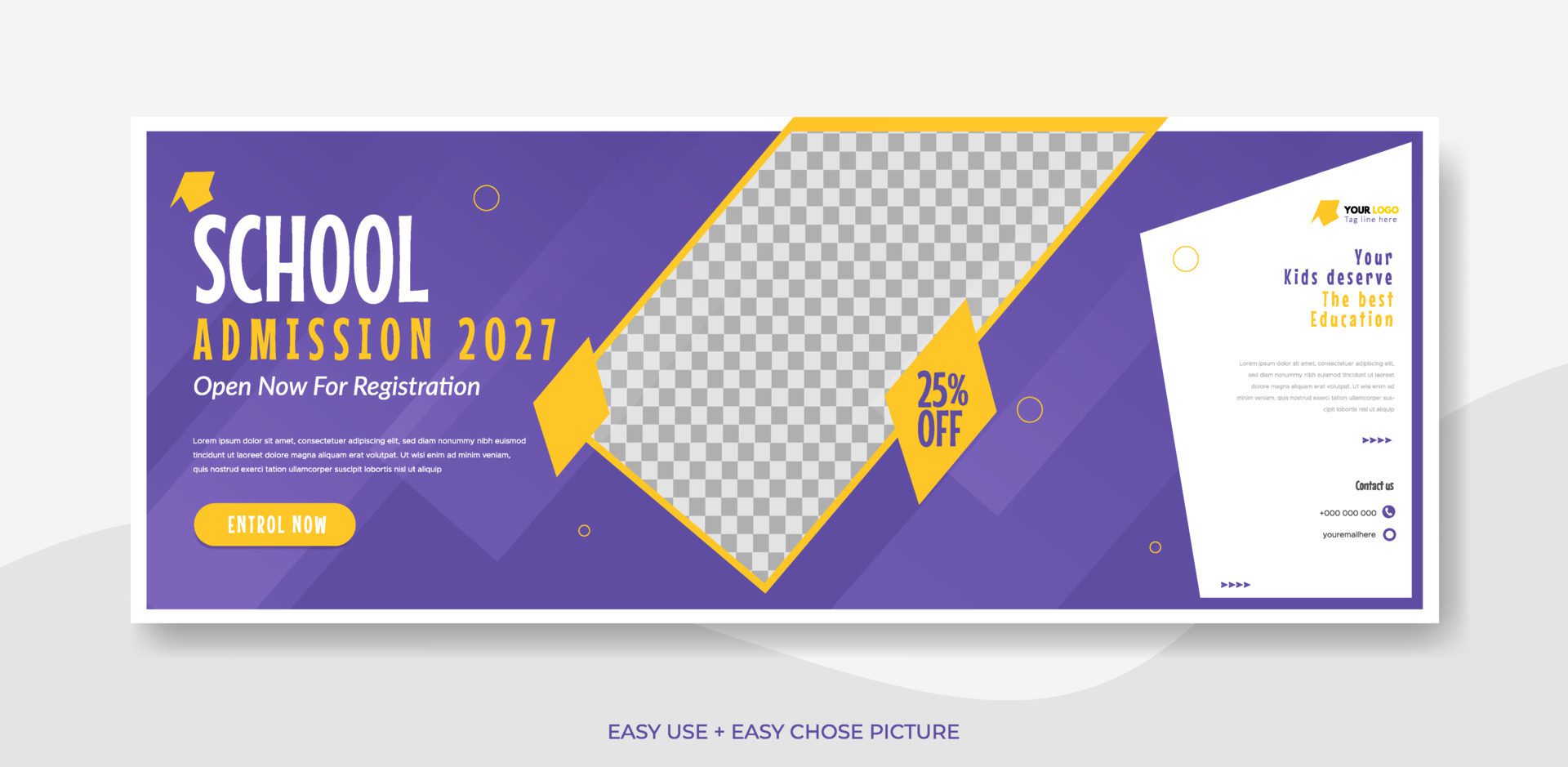 School admission web banner template design illustration Free Vector