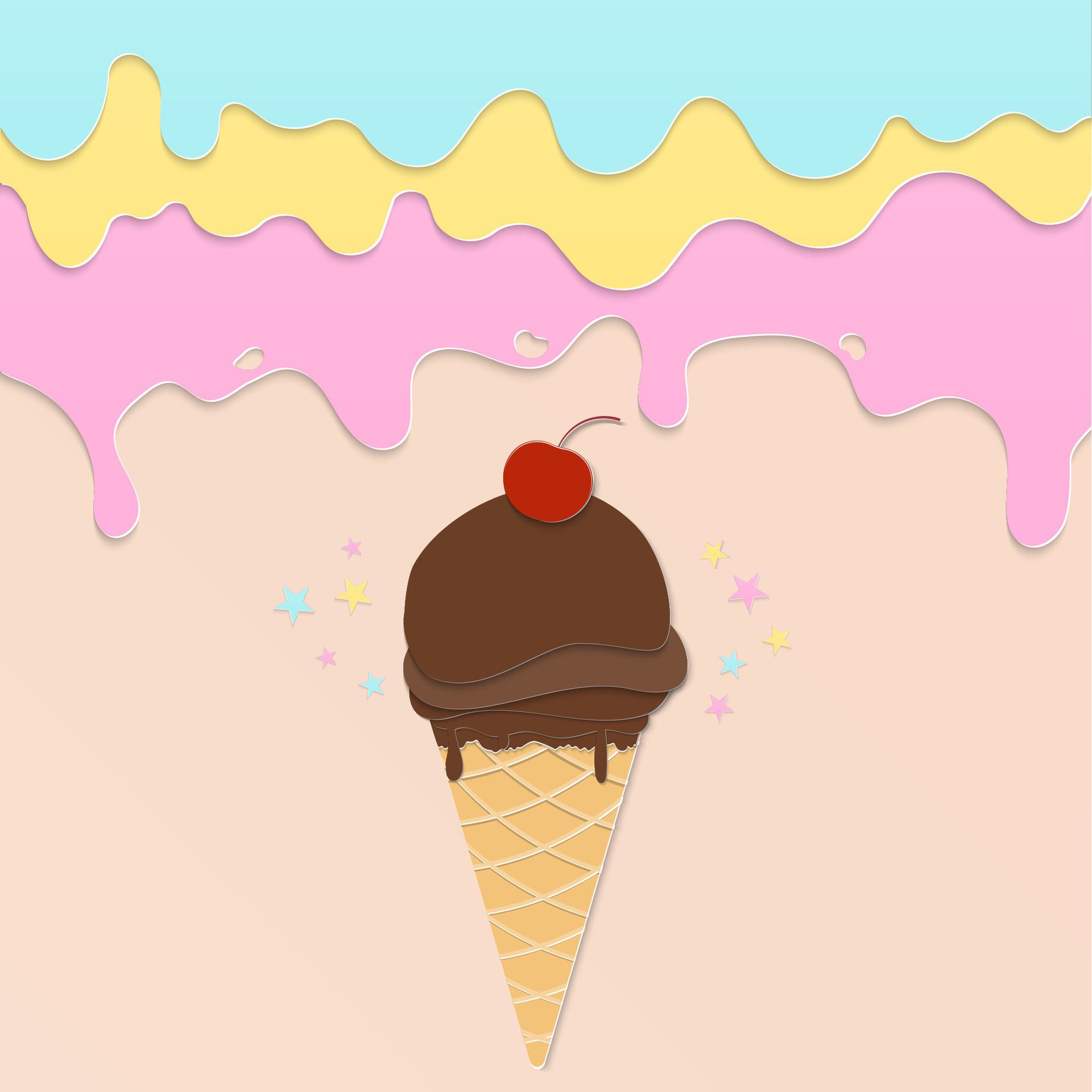 Chocolate ice cream cone paper art banner Free Vector