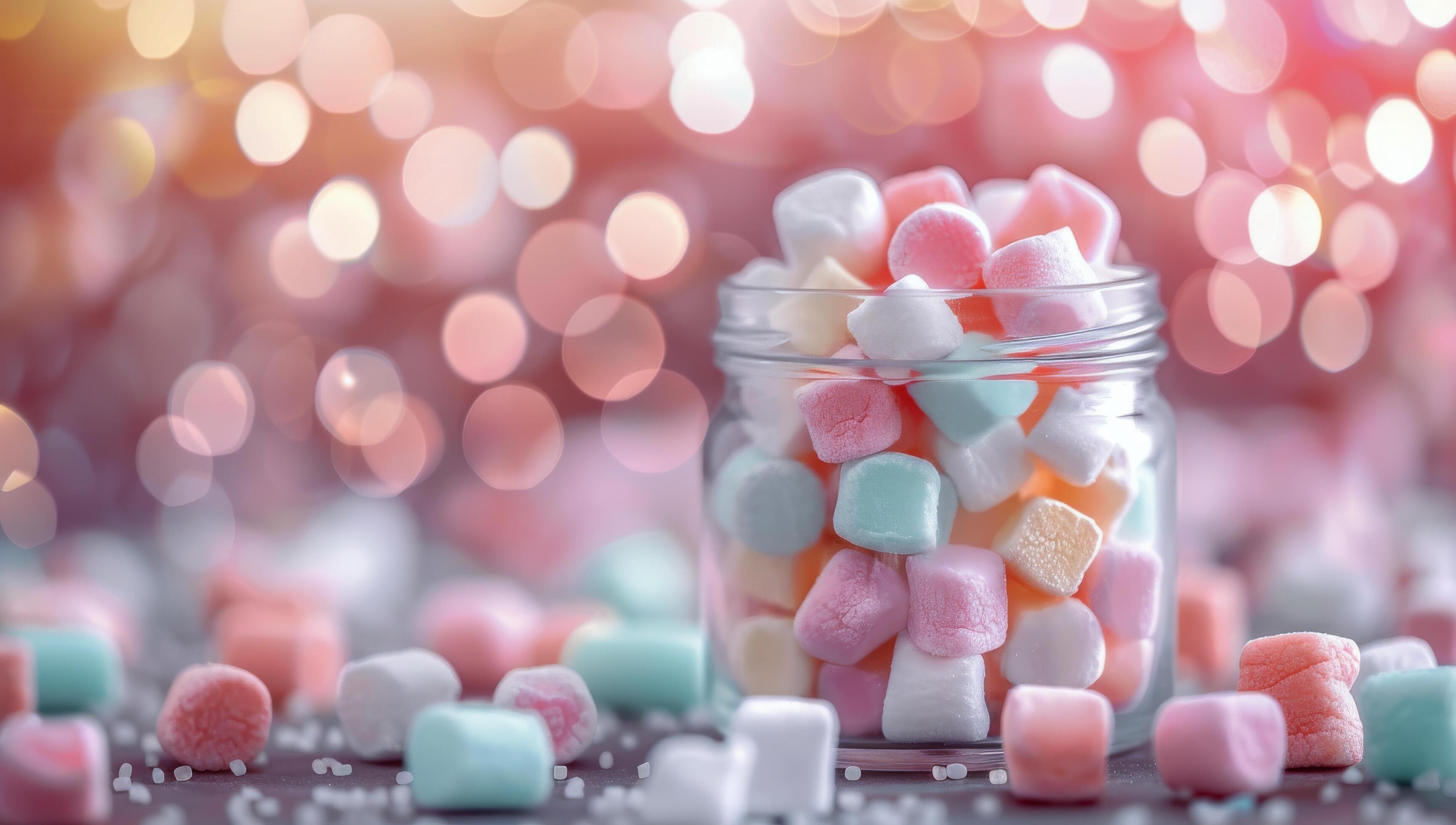 Pastel Marshmallows and Sprinkles on Pink Background Stock Free