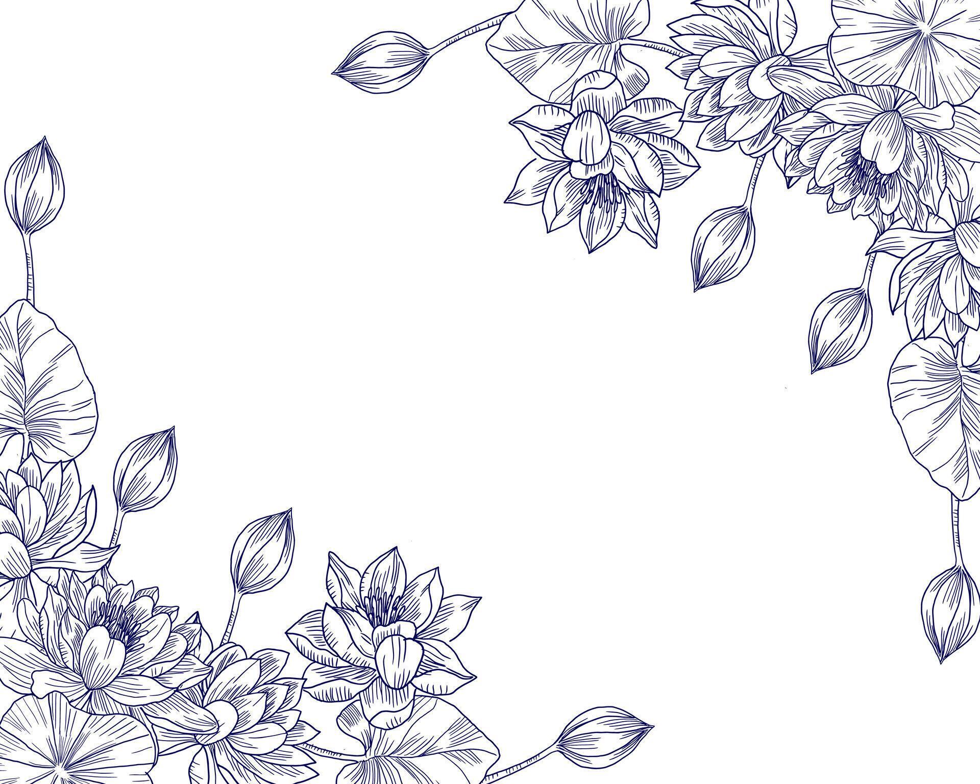 Hand Drawn Water Lily Flower Border Stock Free