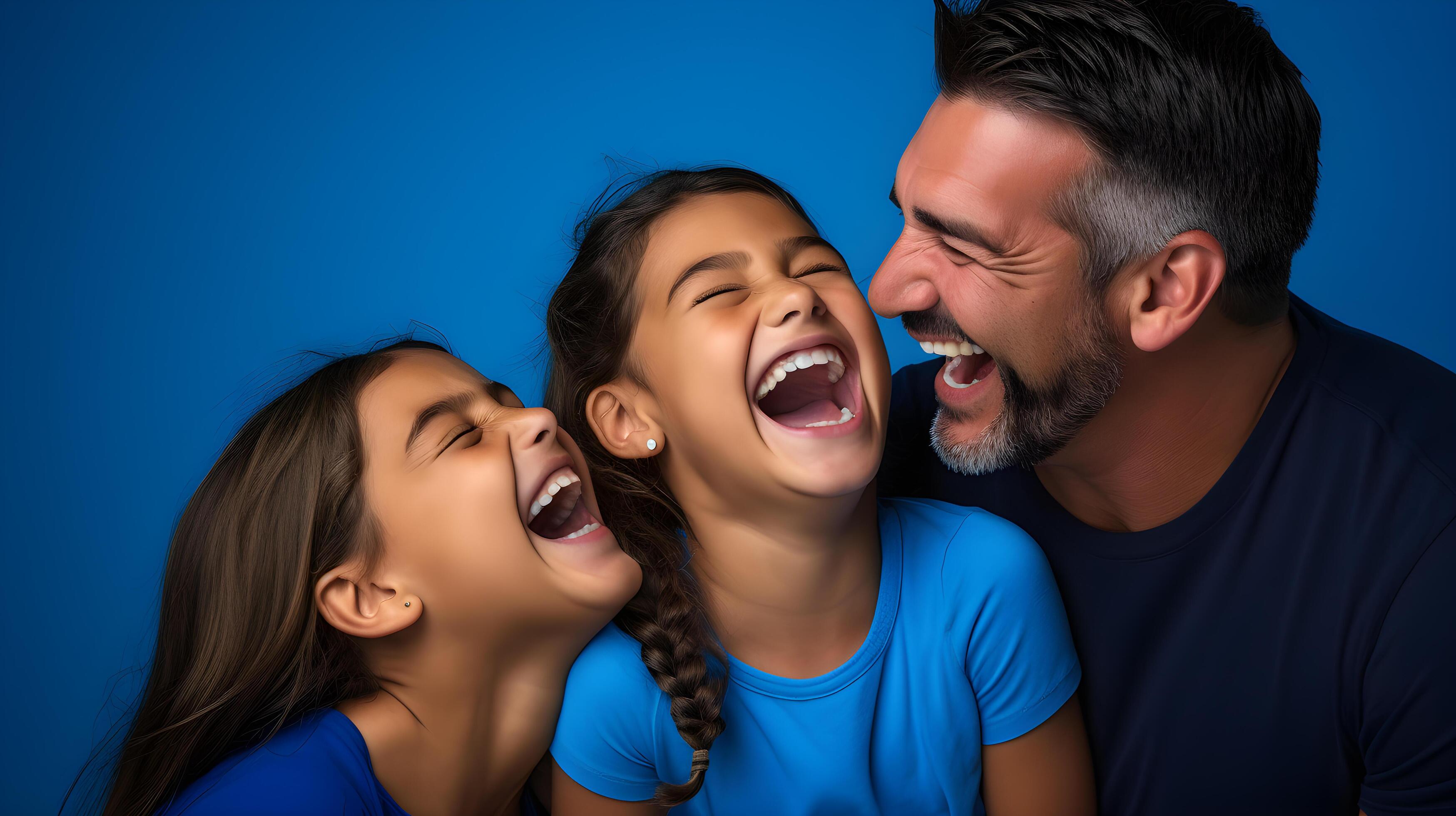 AI generated A heartwarming family portrait captured in a studio setting, showcasing the genuine bond between a father, mother, and daughter Stock Free