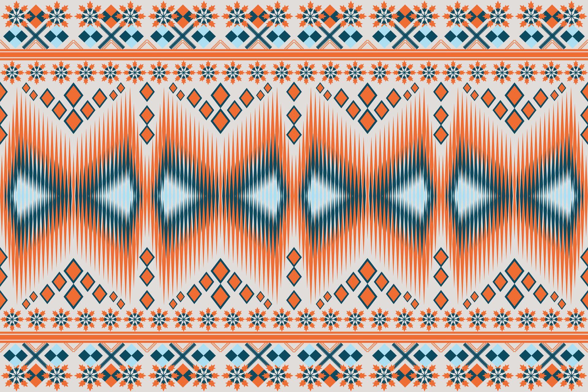 ikat pattern with a geometric flower design blue orange design for print textile carpet Stock Free