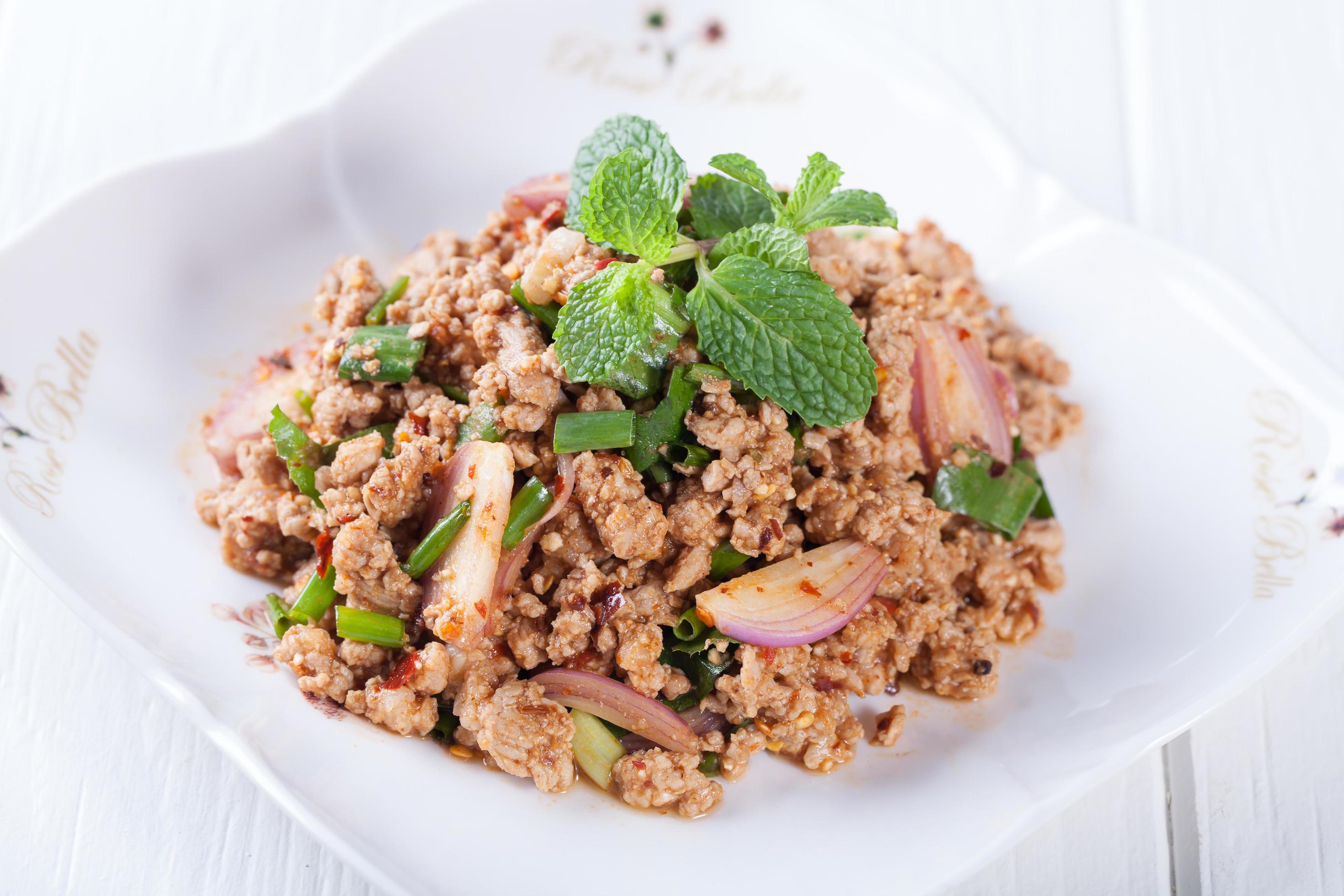 Spicy minced pork salad , Thai food Stock Free