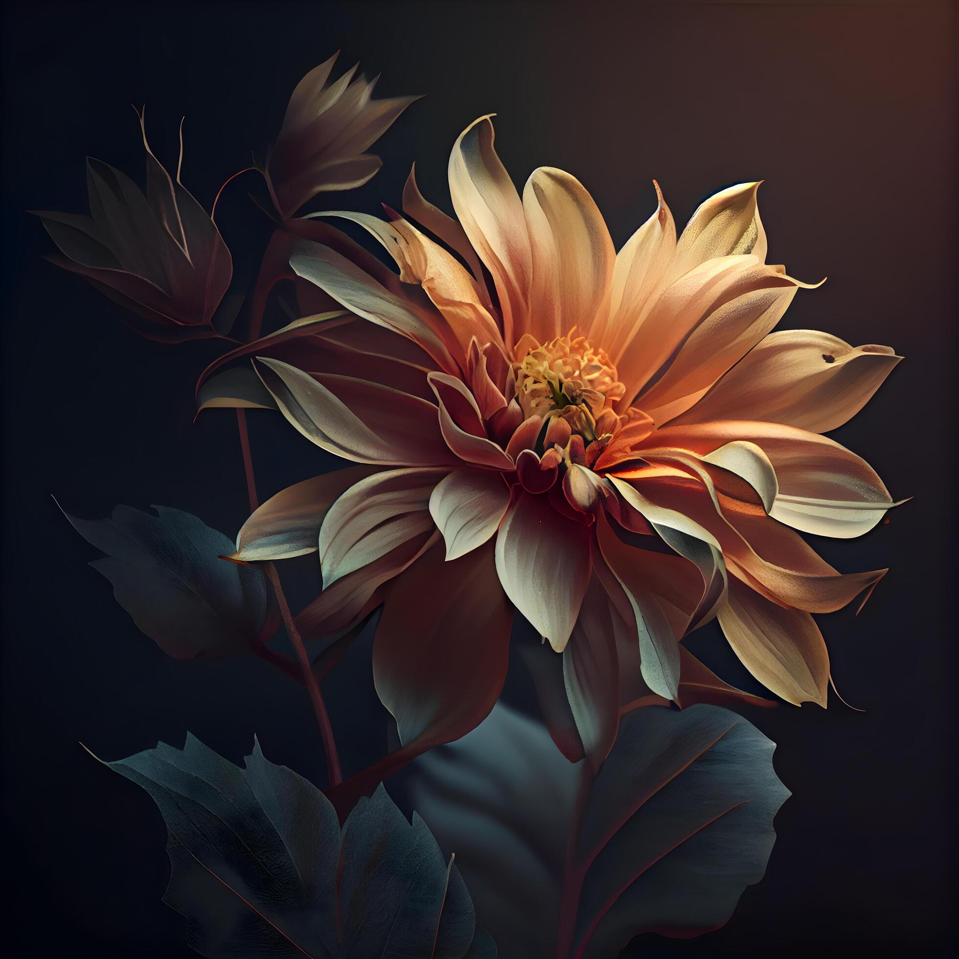 Dahlia flower on black background. Digital painting. 3d rendering, Image Stock Free