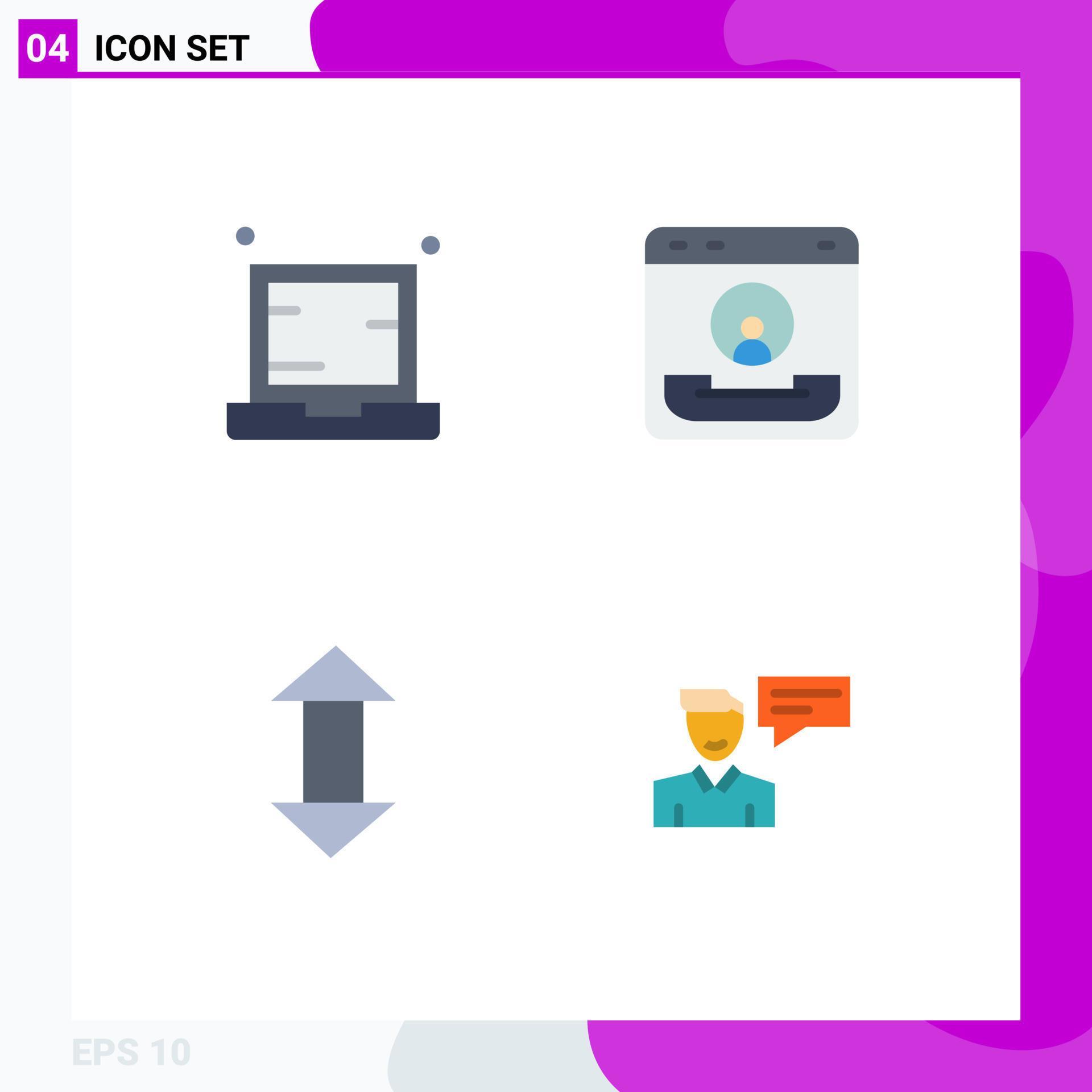 Modern Set of 4 Flat Icons Pictograph of computer help laptop center arrows Editable Vector Design Elements Stock Free