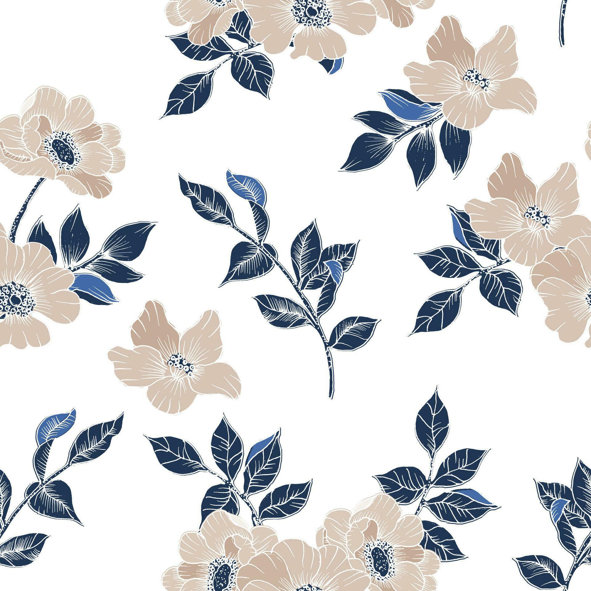 Vintage Hand Drawn Anemone Flower and Leaves Seamless Pattern Stock Free and Free SVG