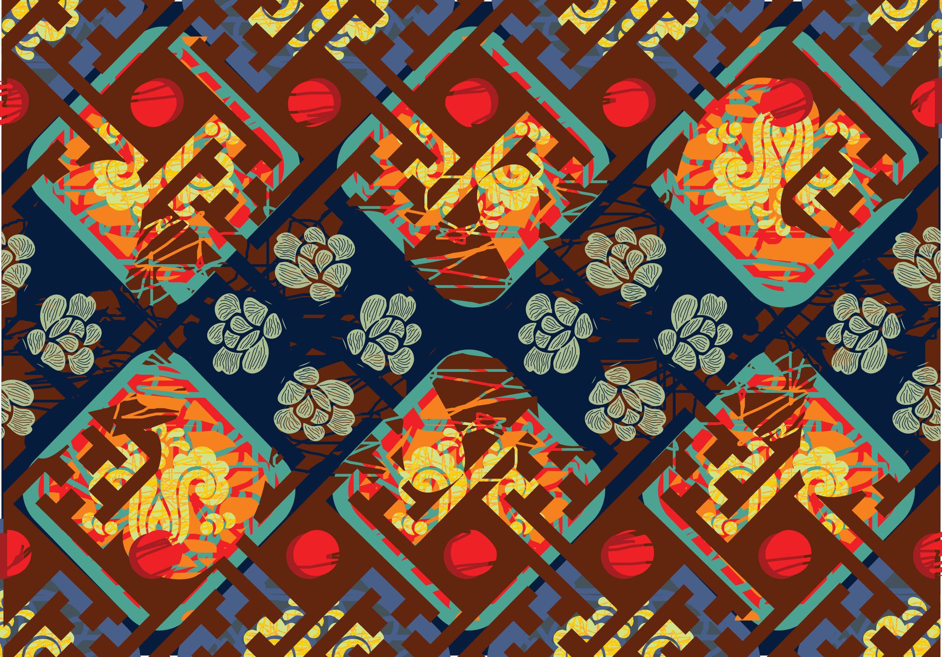 Indonesian batik motifs with very distinctive plant patterns Free Vector