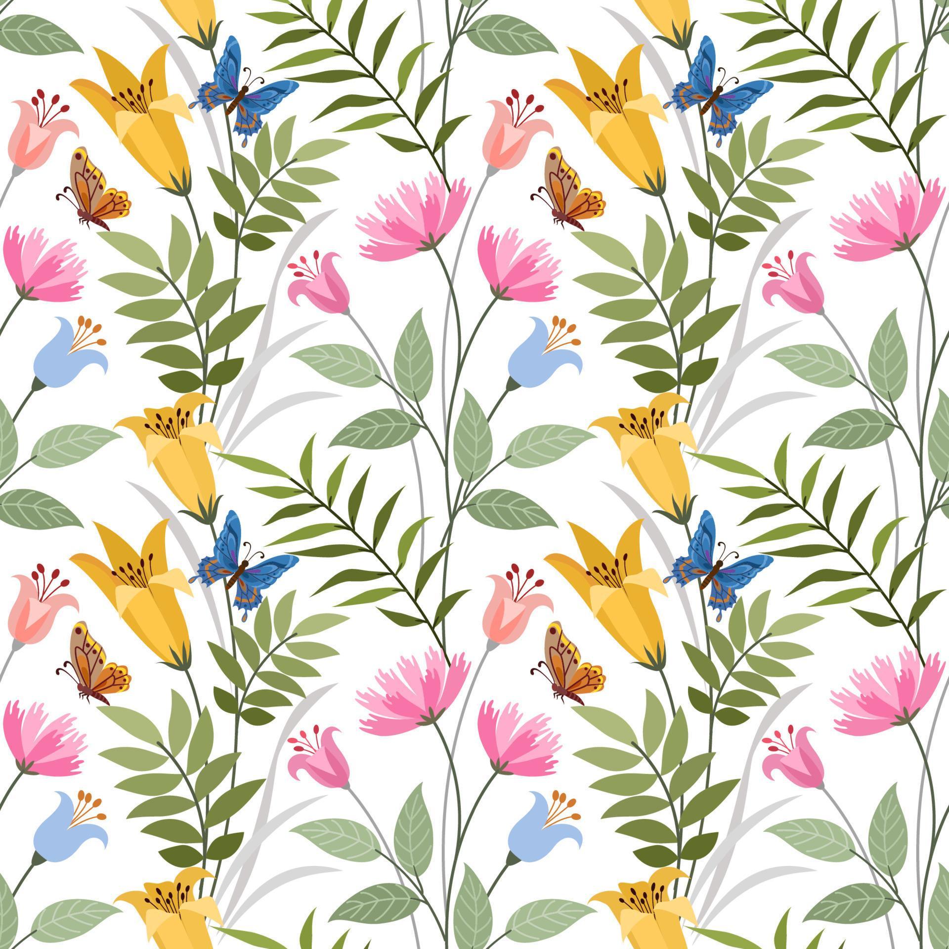 Colorful hand draw flowers seamless pattern. Stock Free