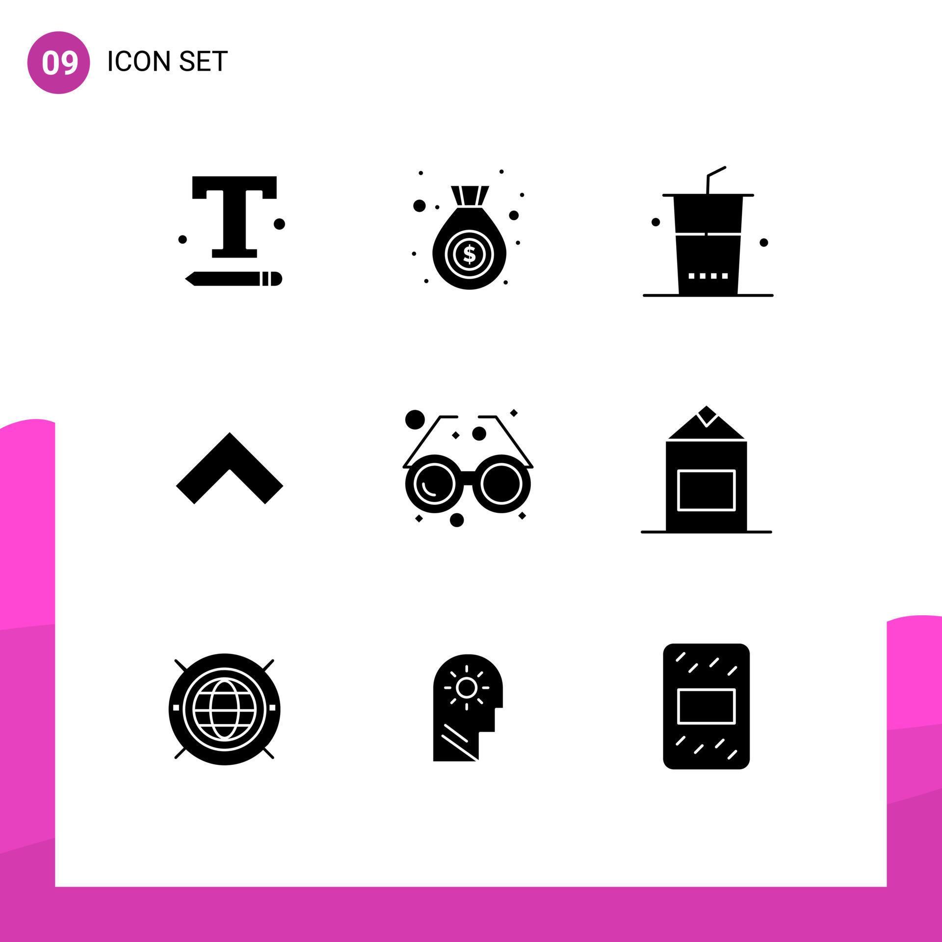 Pack of 9 Modern Solid Glyphs Signs and Symbols for Web Print Media such as eye accessory drinks forward arrow Editable Vector Design Elements Stock Free