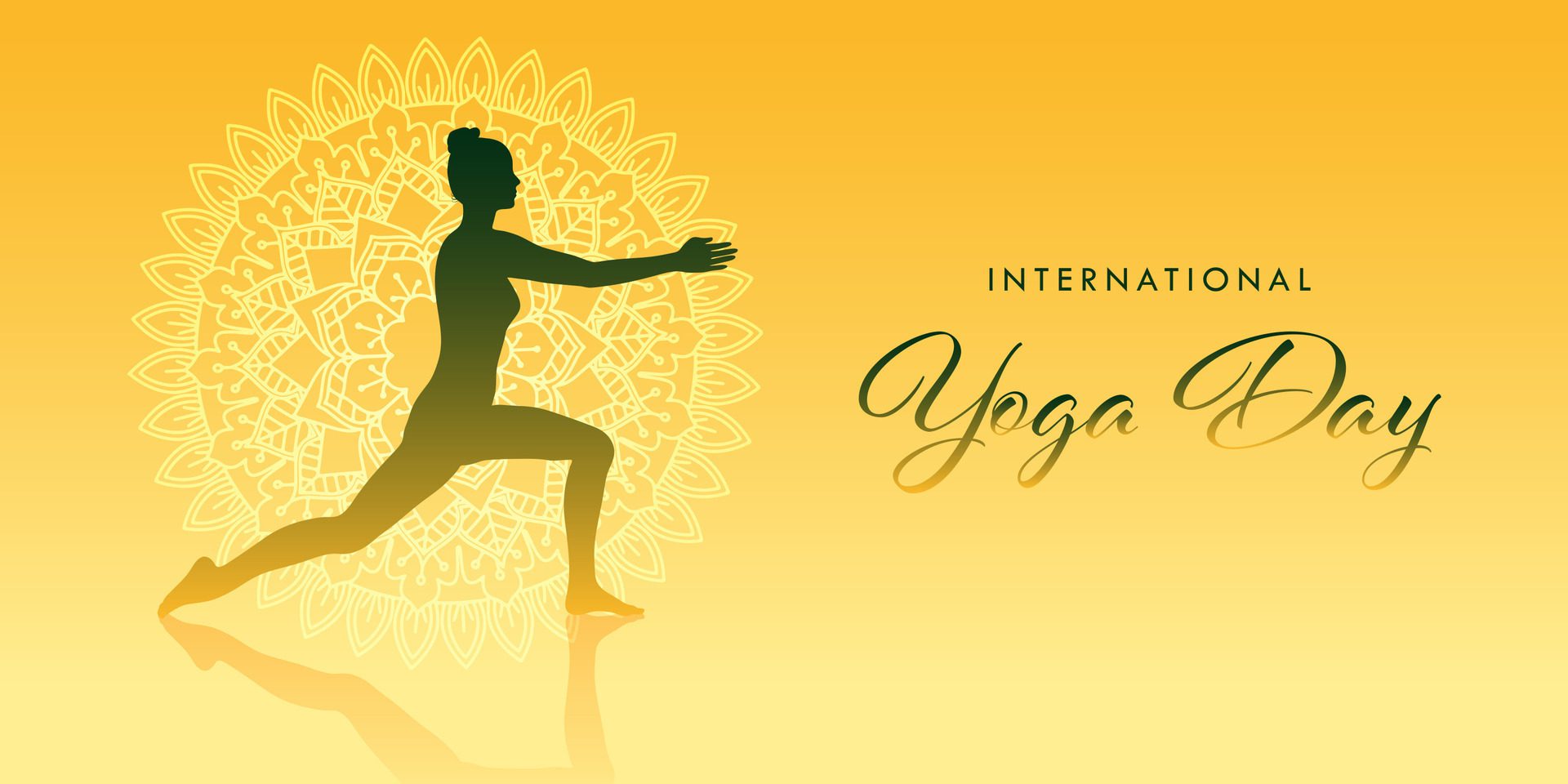 International yoga day banner design with silhouette of female in yoga pose Free Vector