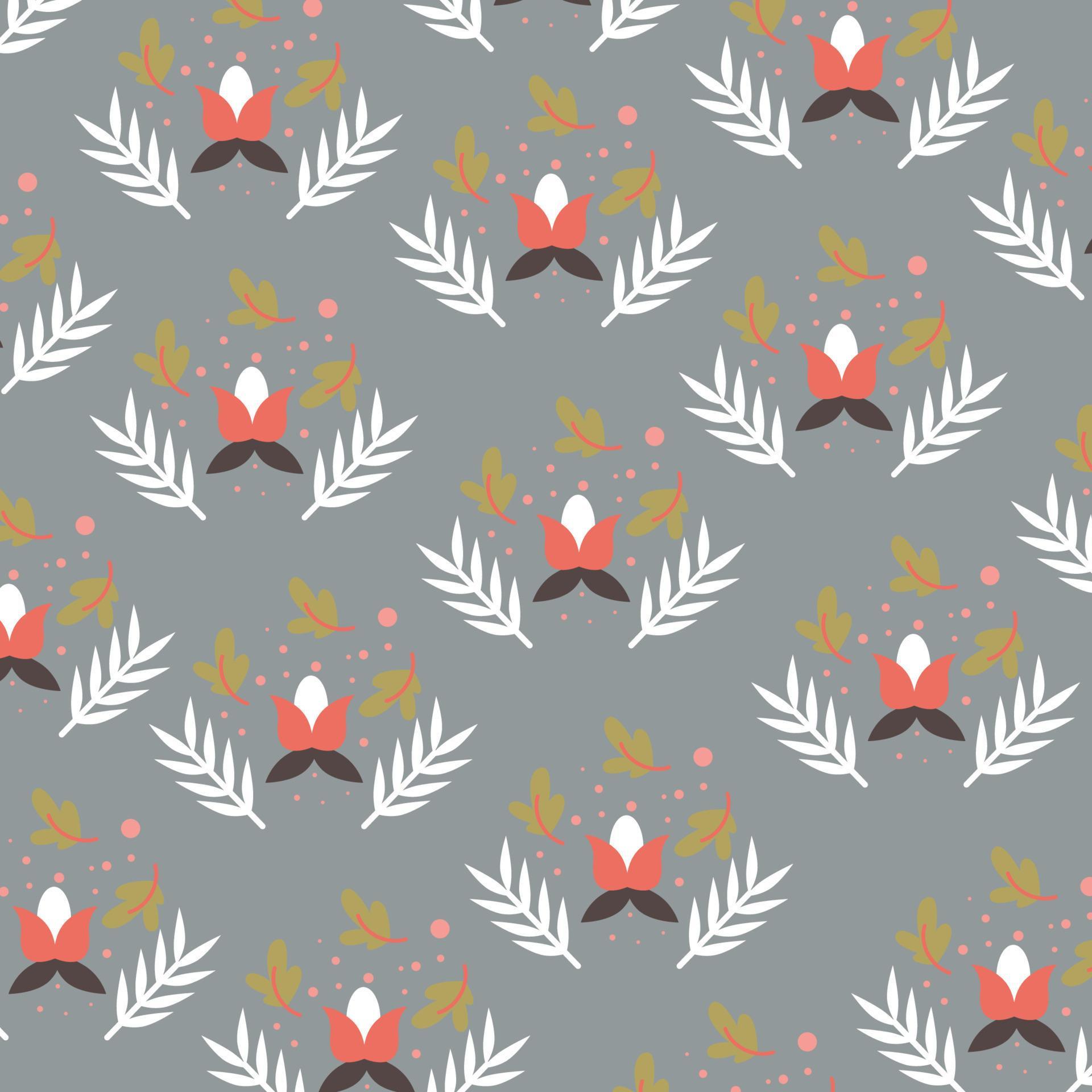 Vector illustration of flat pattern with simple flowers and leaves Stock Free