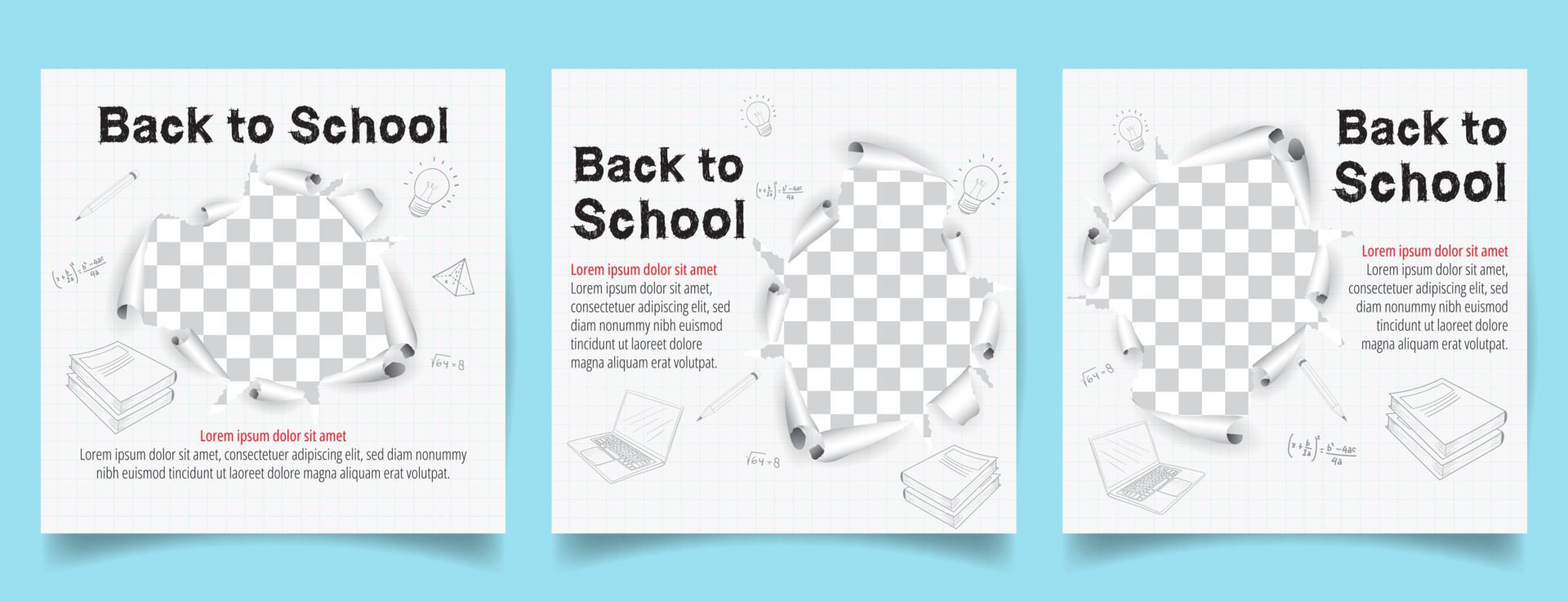 back to school social media post template set. Back to school admission promotion banner. Free Vector