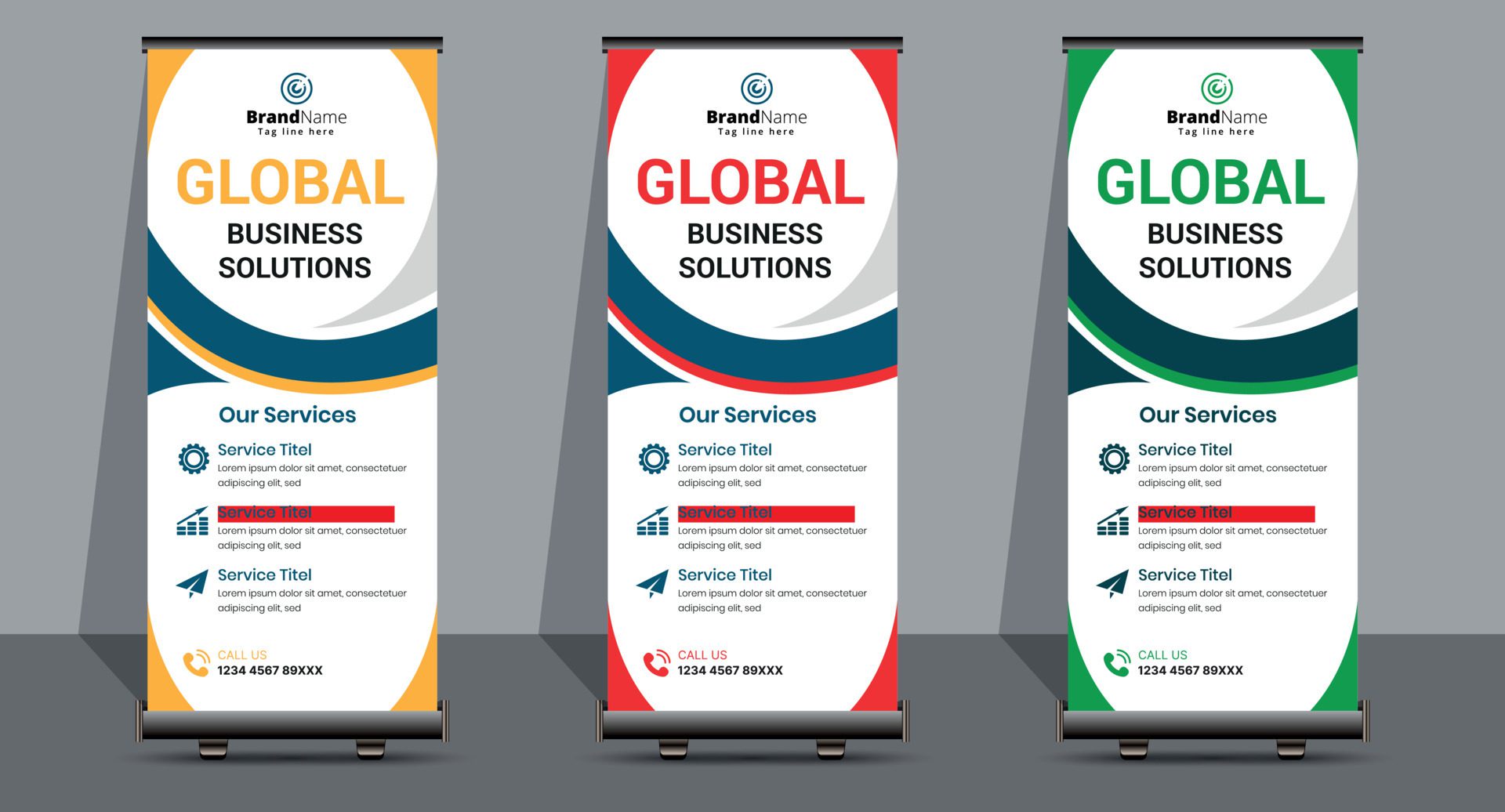 Creative Business Roll Up Signage Banner Template Design. Free Vector