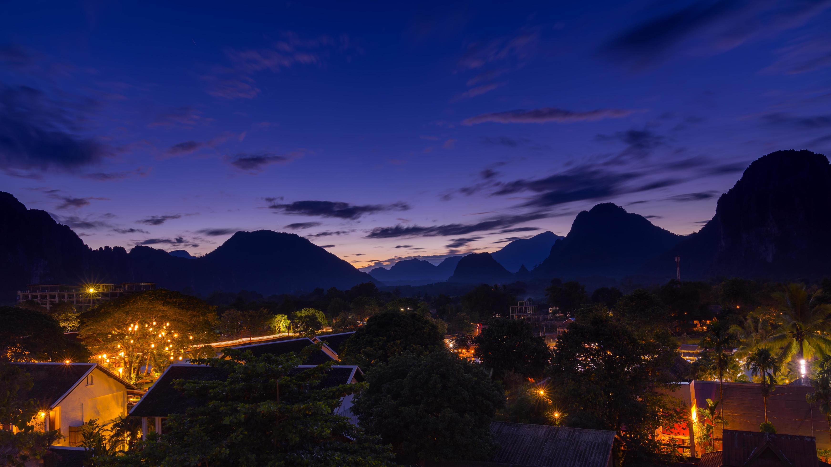 Viewpoint and beautiful night scenic at Vang Vieng, Laos. Stock Free