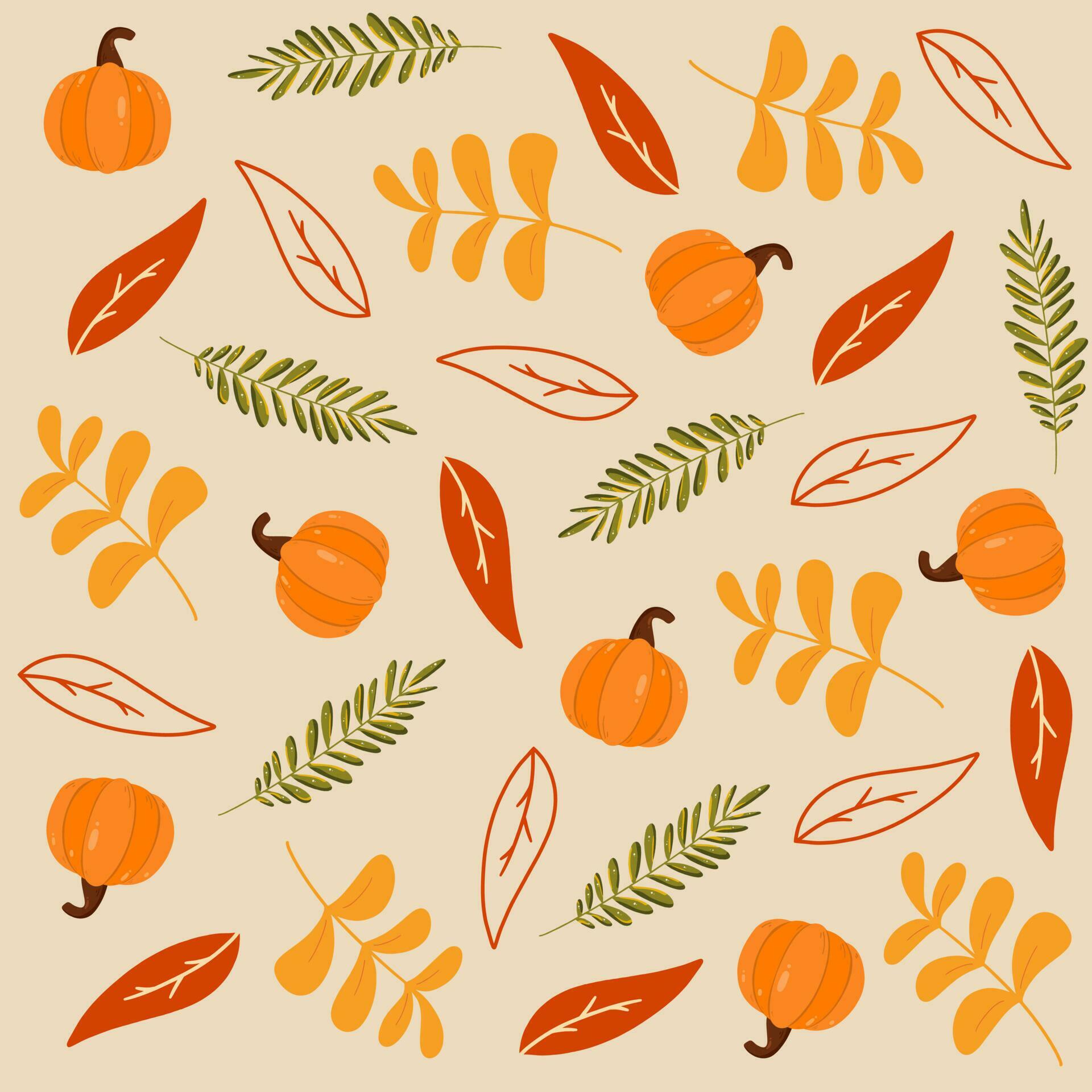 autumn leaves, pumpkin and flower seamless pattern Stock Free