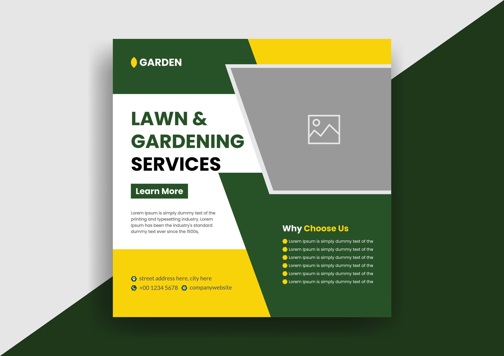 Lawn Mower Garden or Landscaping Service Social Media Post and Web Banner Template Design Free Vector