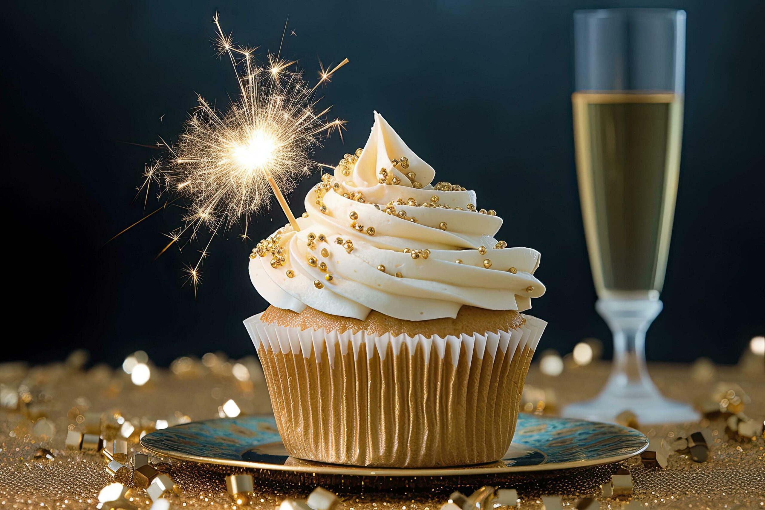 Happy New Year’s Cupcake. AI Generated Free Photo