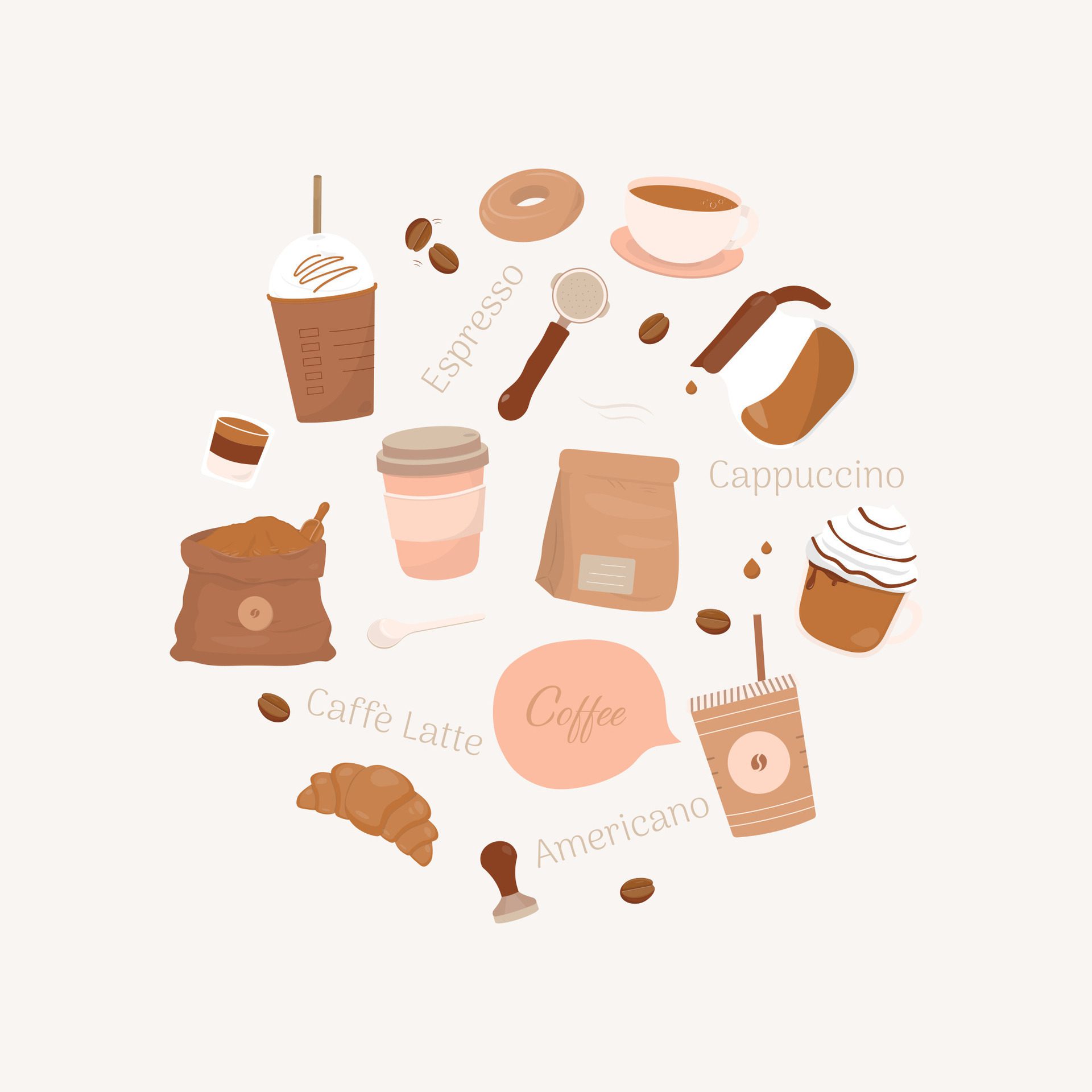 Coffee banner with round composition Free Vector