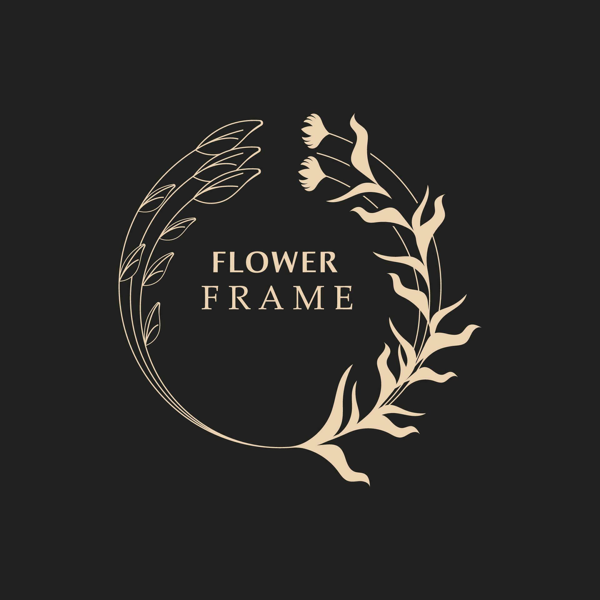 Floral frame flower round shape emblem logotype isolated on white background, leaves luxury linear logo circle style boutique Stock Free