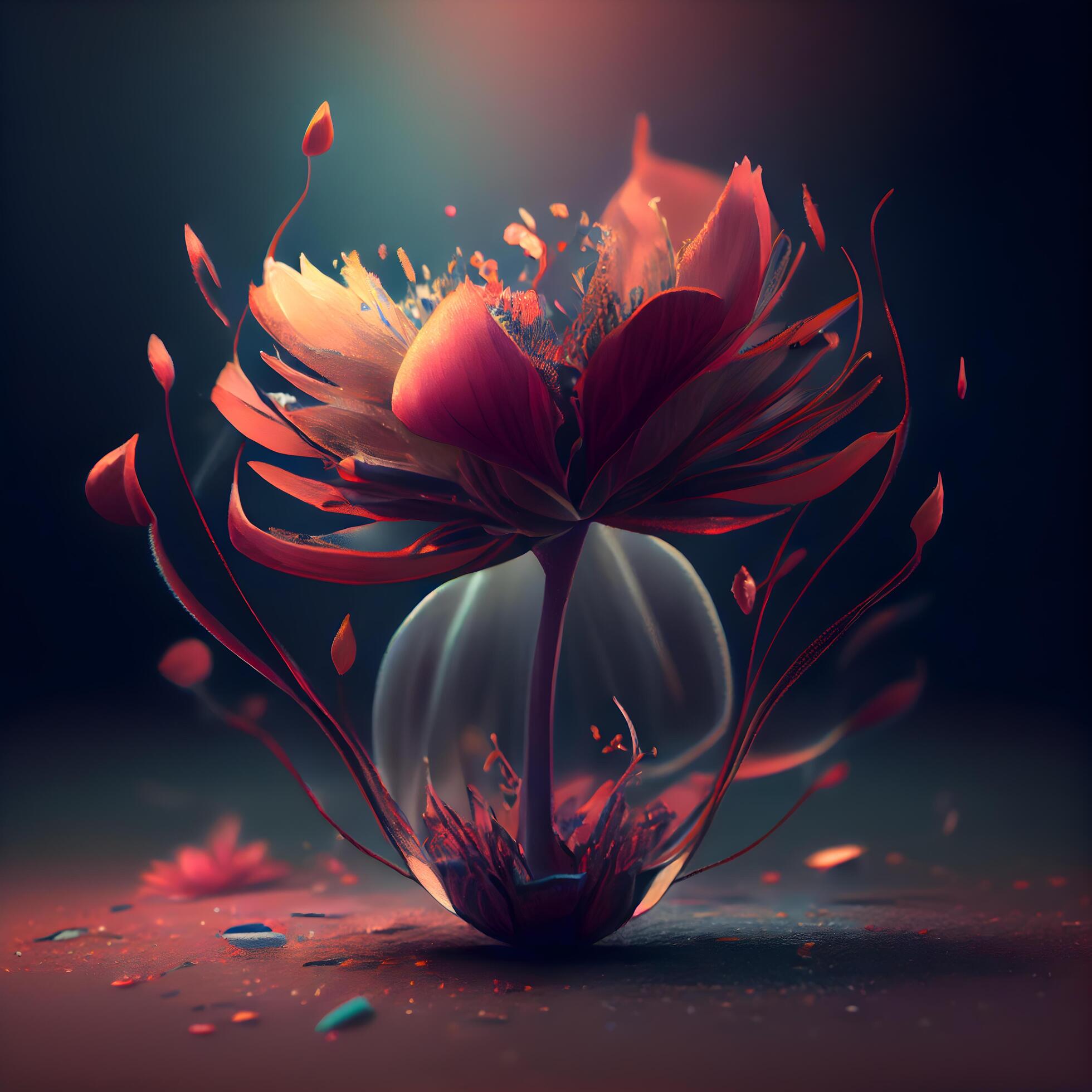 3D illustration of a flower in a vase on a dark background, Image Stock Free