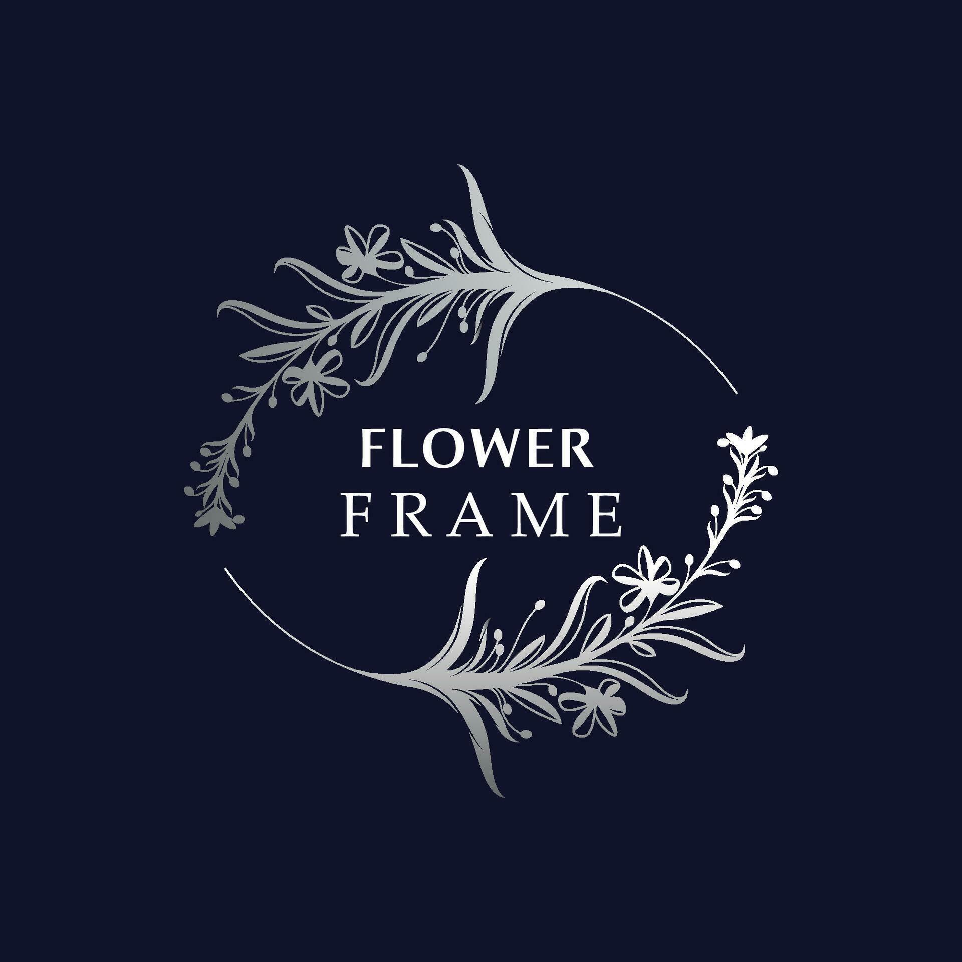 Floral frame flower round shape emblem logotype isolated on white background, leaves luxury linear logo circle style boutique Stock Free and Free SVG