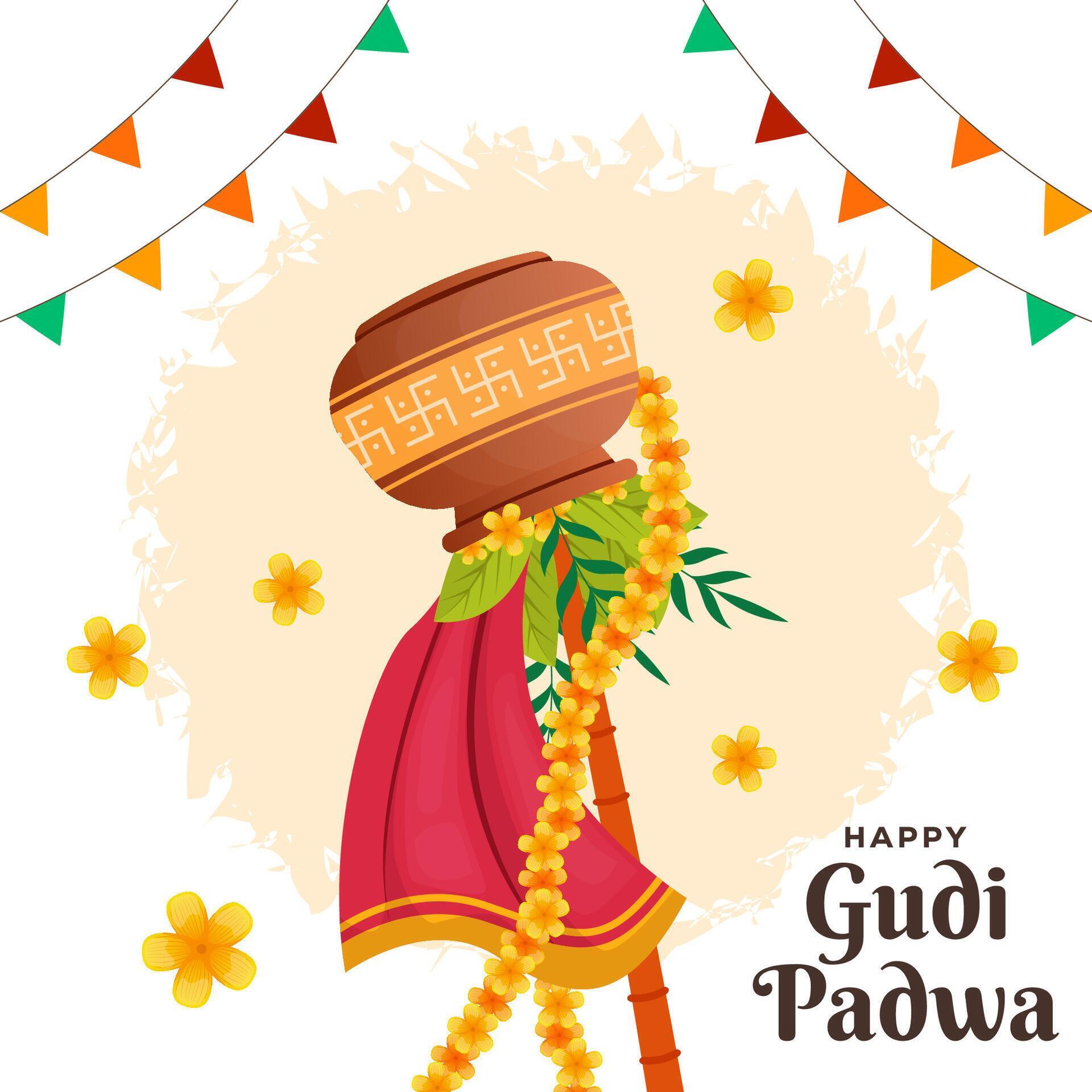 vector gudi padwa festival illustration with flowers and leaves Stock Free