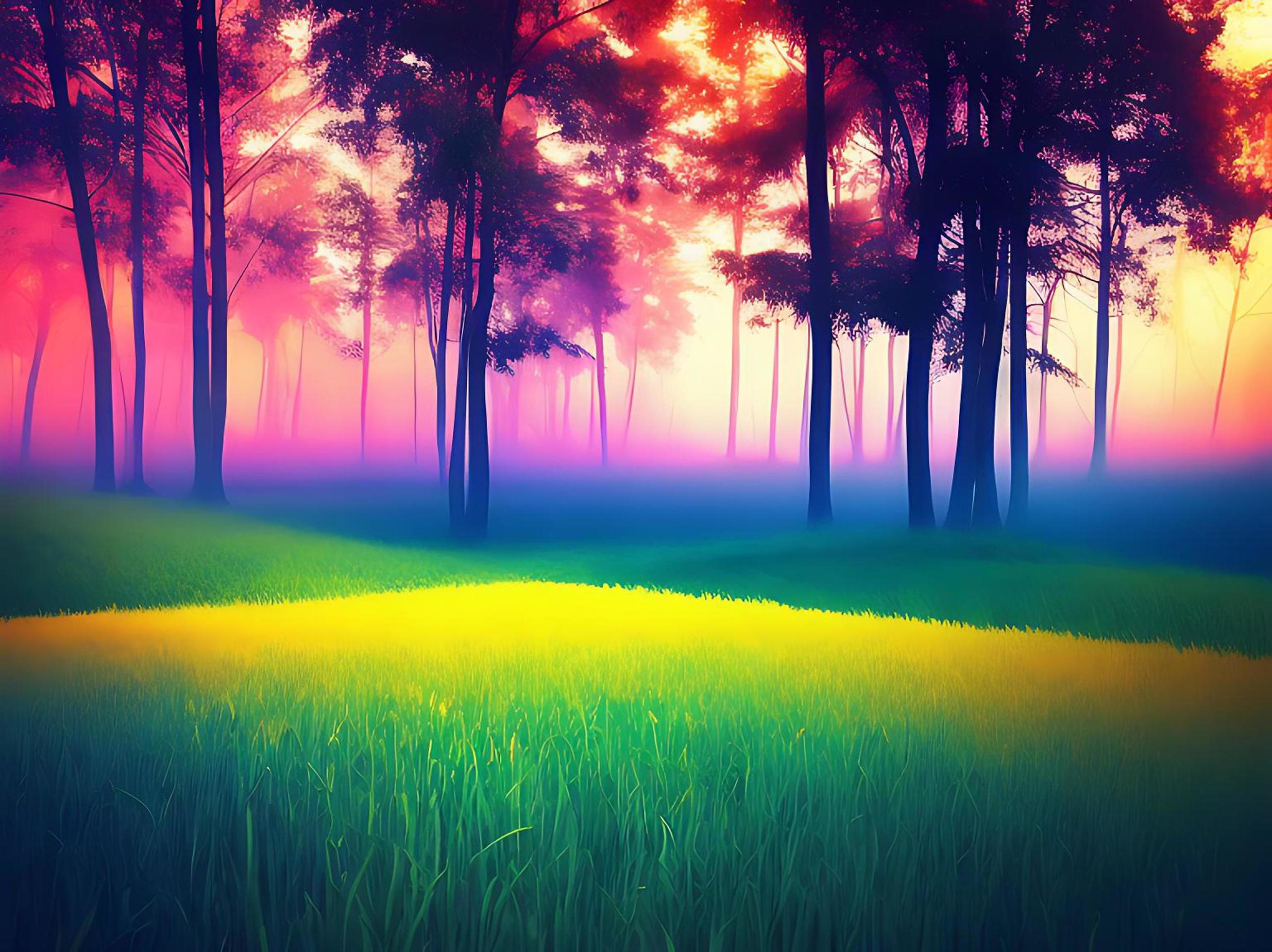 Nature wallpaper background, Nature digital painting, Colorful nature AI background Stock Free