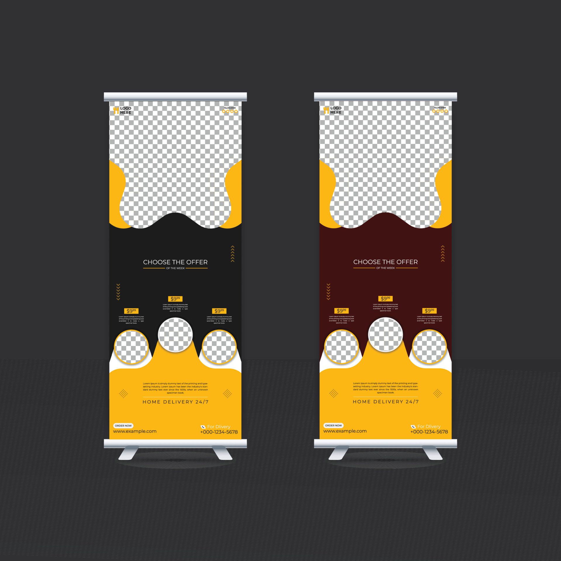 Food and Restaurant food menu roll up banner design template Free Vector