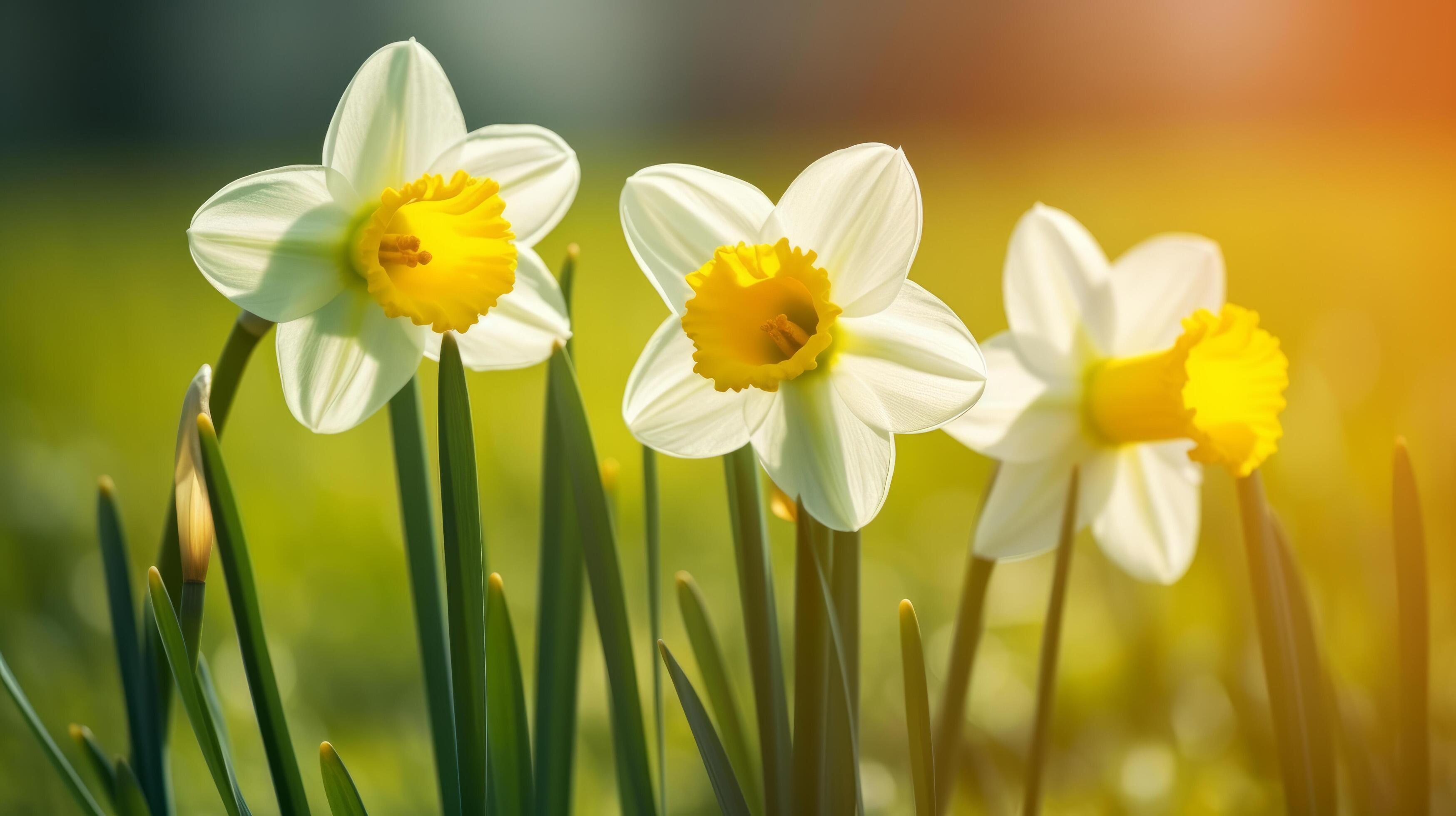 Daffodils flower natural background. Illustration Stock Free