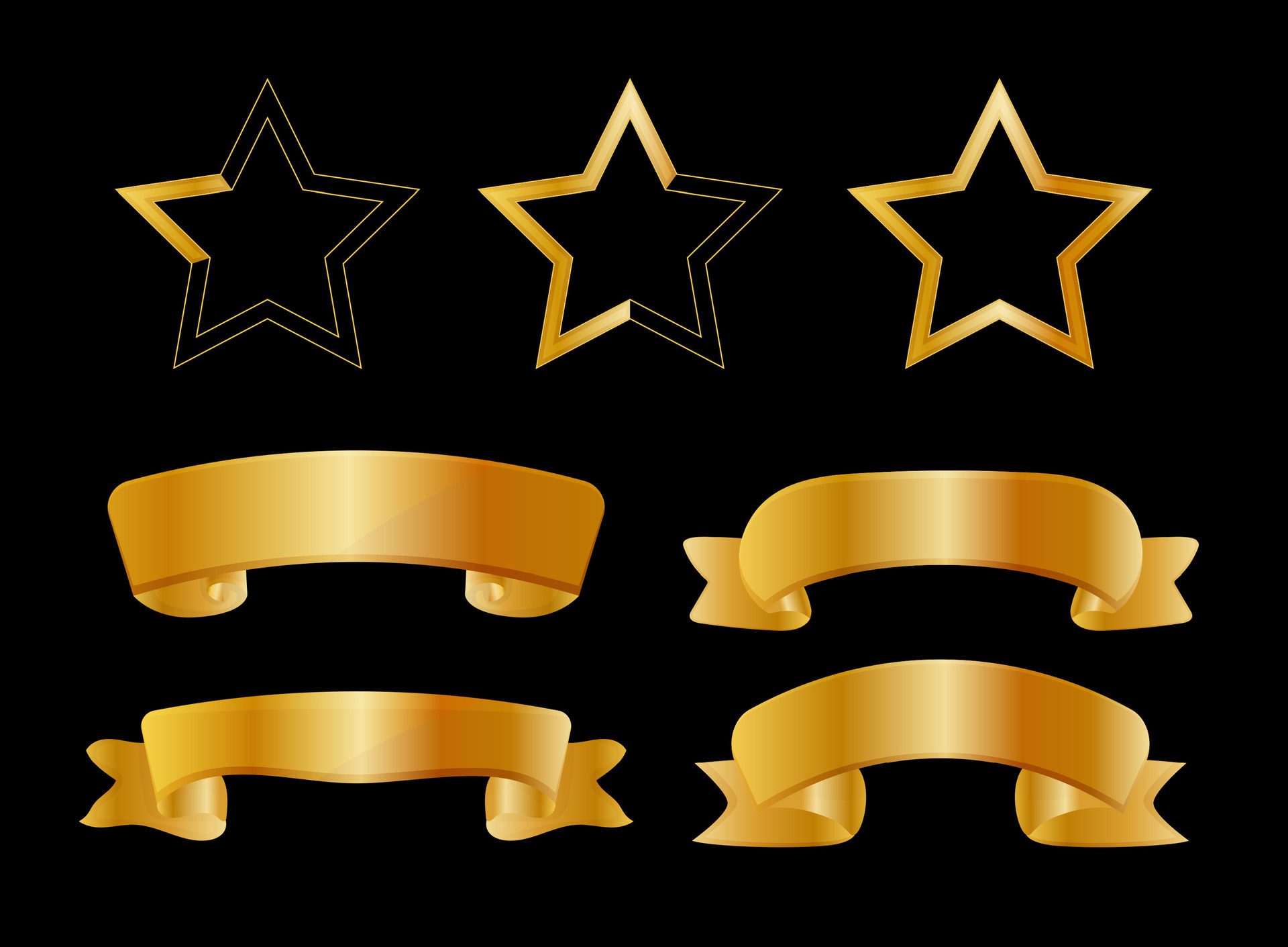 gold ribbon set, Stars Rating and Text banner flat tape icon vector set. Free Vector