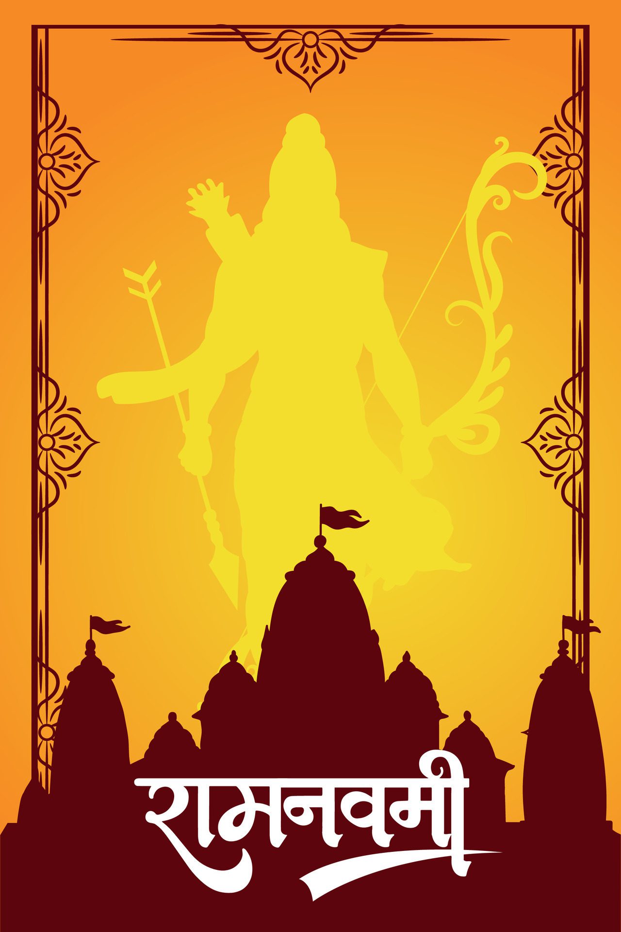 Happy Ram Navami cultural Banner Hindu festival vertical post wishes celebration card Ram Navami celebration background Free Vector