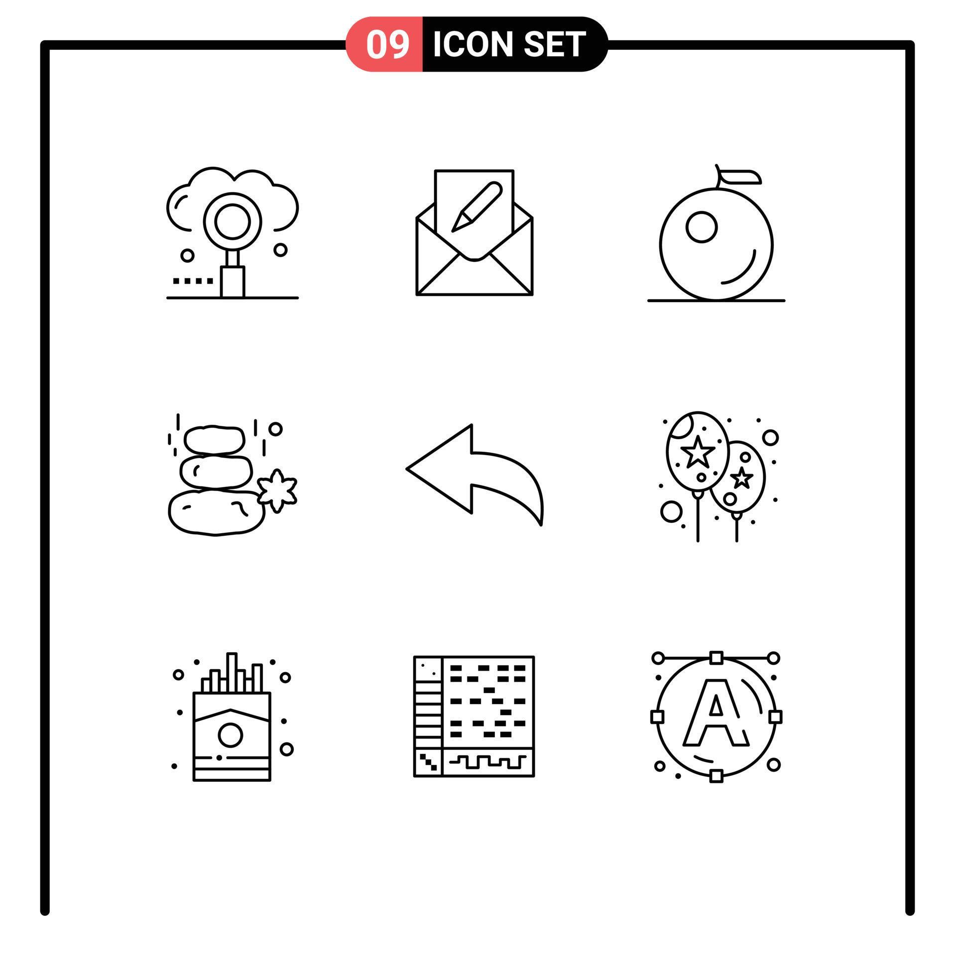 Mobile Interface Outline Set of 9 Pictograms of arrow square envelope spa natural Editable Vector Design Elements Stock Free