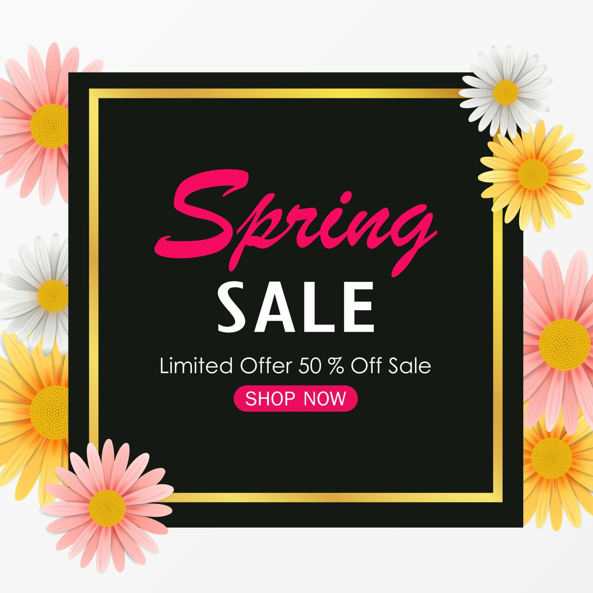 Spring sale background banner with beautiful colorful flower Stock Free