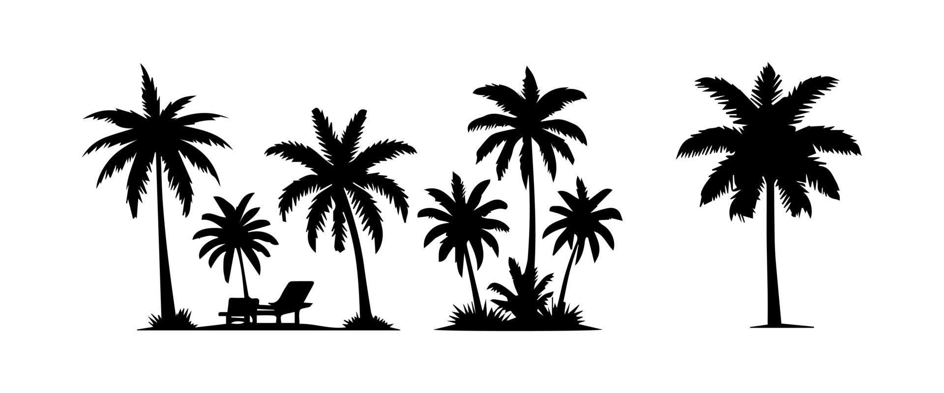 Black palm trees set isolated on white background. Palm silhouettes. Design of palm trees for posters, banners and promotional items. illustration Free Vector