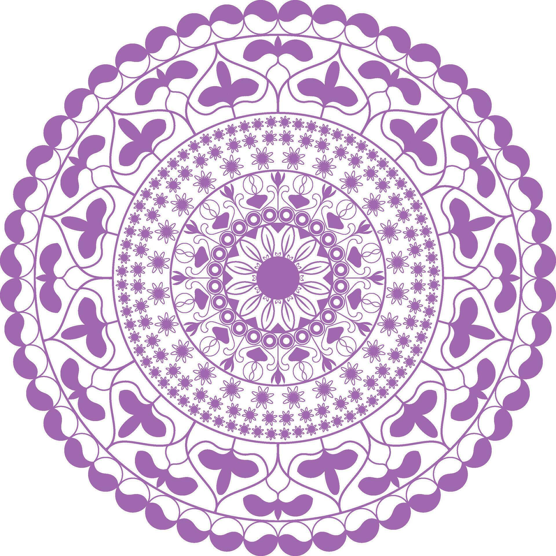 Round vector ornament mandala art. A circular design with purple flowers on it Stock Free