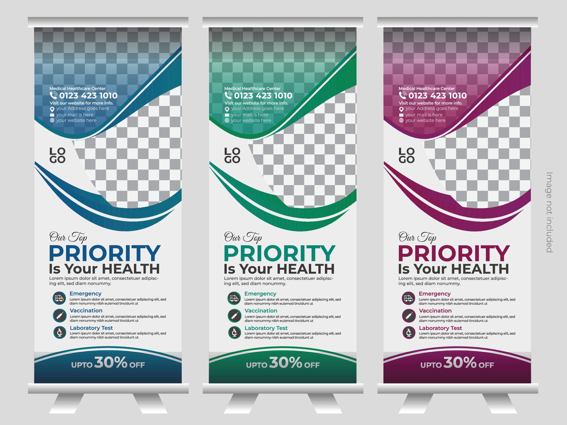 Modern and clean rollup banner design for hospital and clinic Free Vector