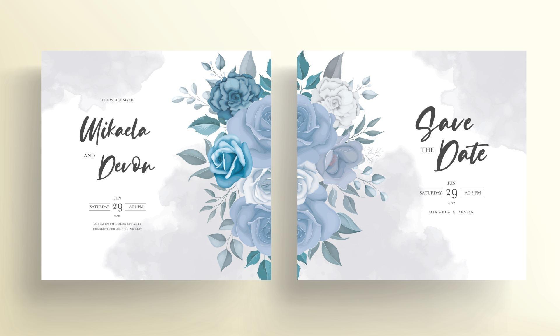 Modern wedding invitation card with blue flowers Stock Free