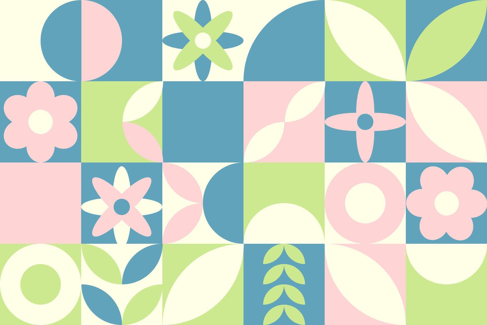 seasonal geometric background with flowers and leaves Stock Free