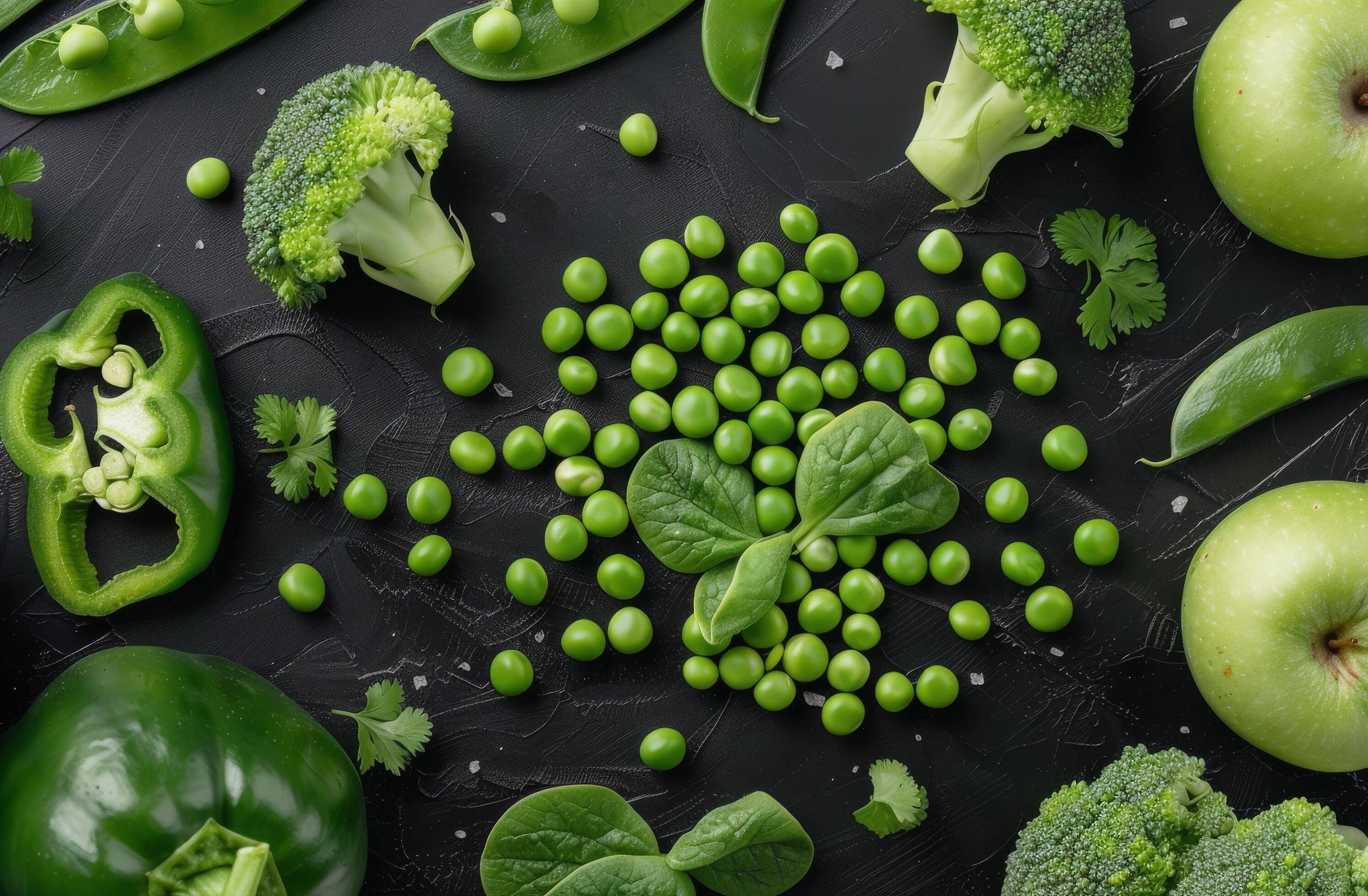 Fresh Green Peas and Pods on Black Background Stock Free