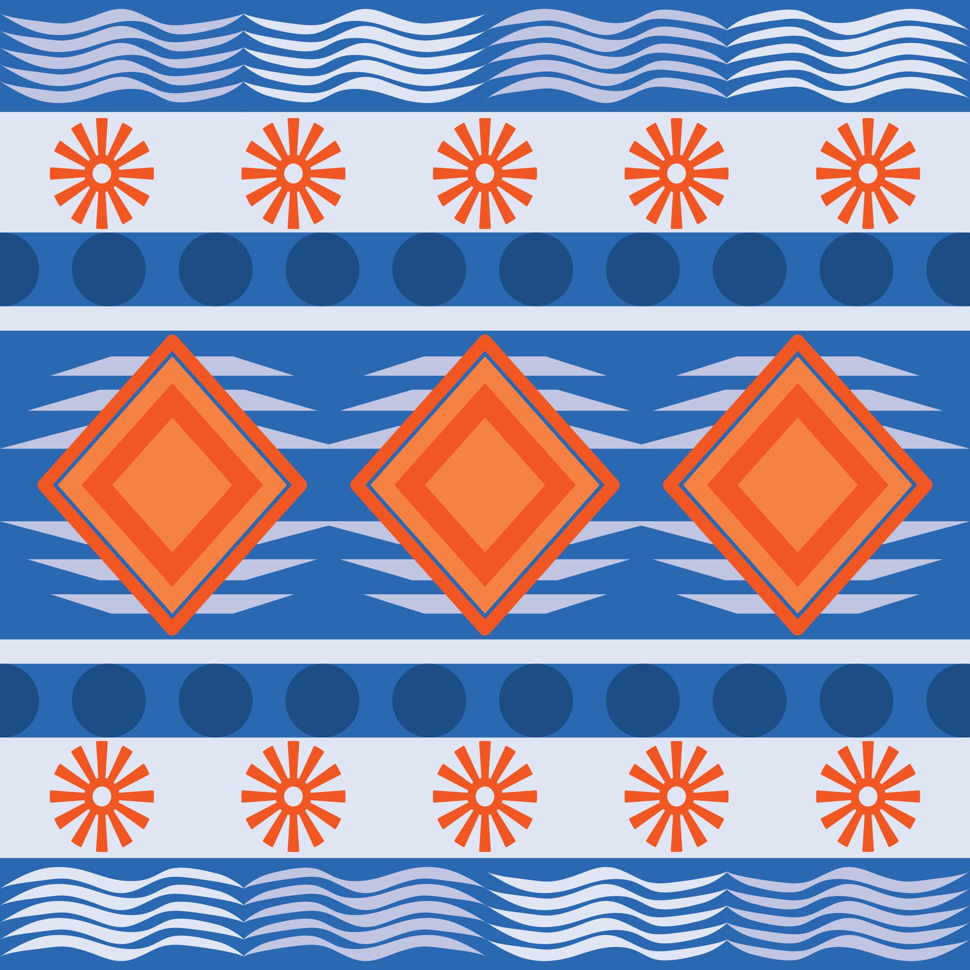 Blue and orange Textile fabric pattern geometric seamless. Simple graphic design Free Vector