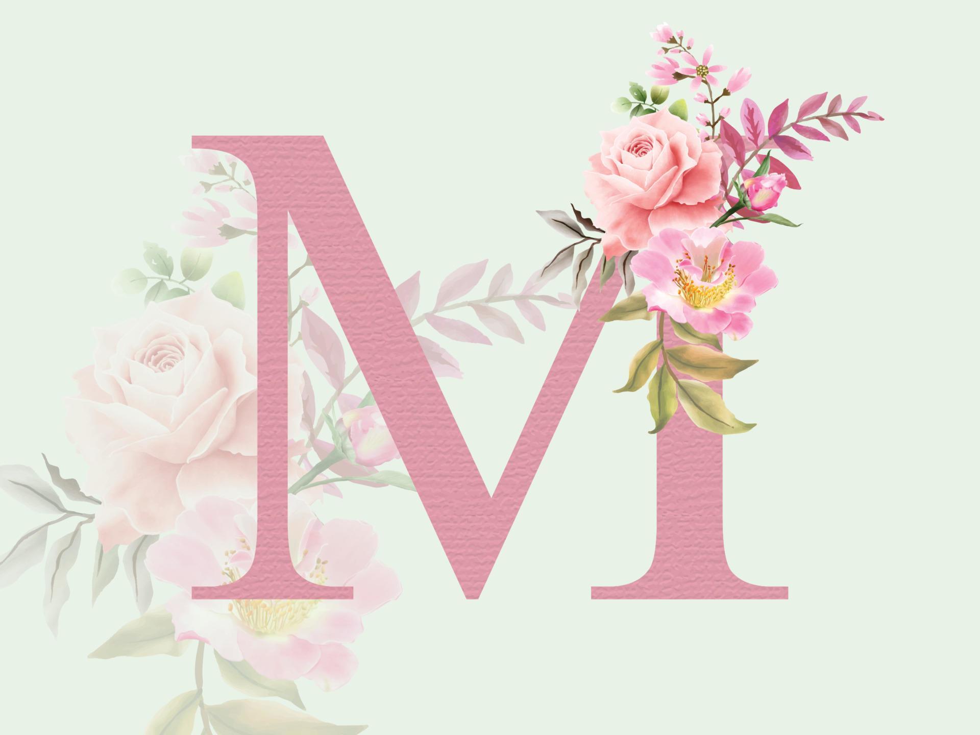 Beautiful alphabet M with floral bouquet Stock Free