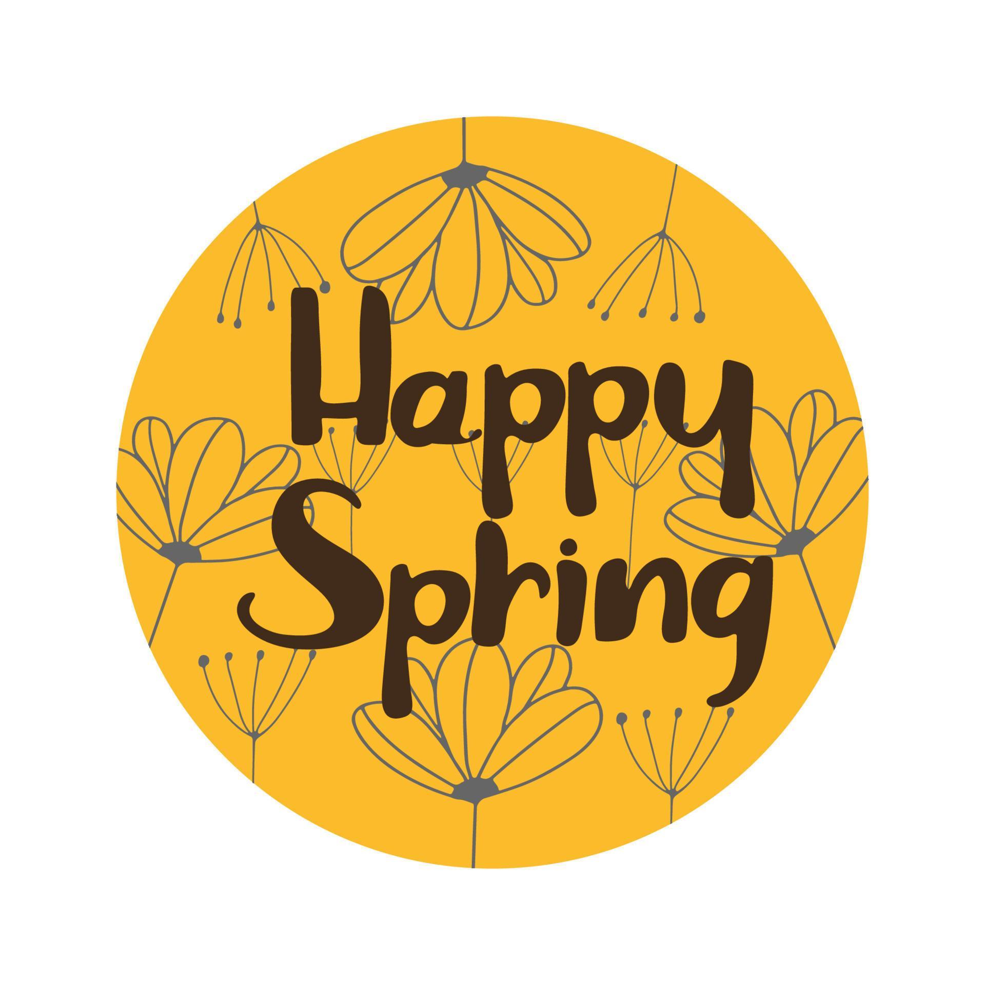 Inscription yellow flower circle of Happy Spring Stock Free