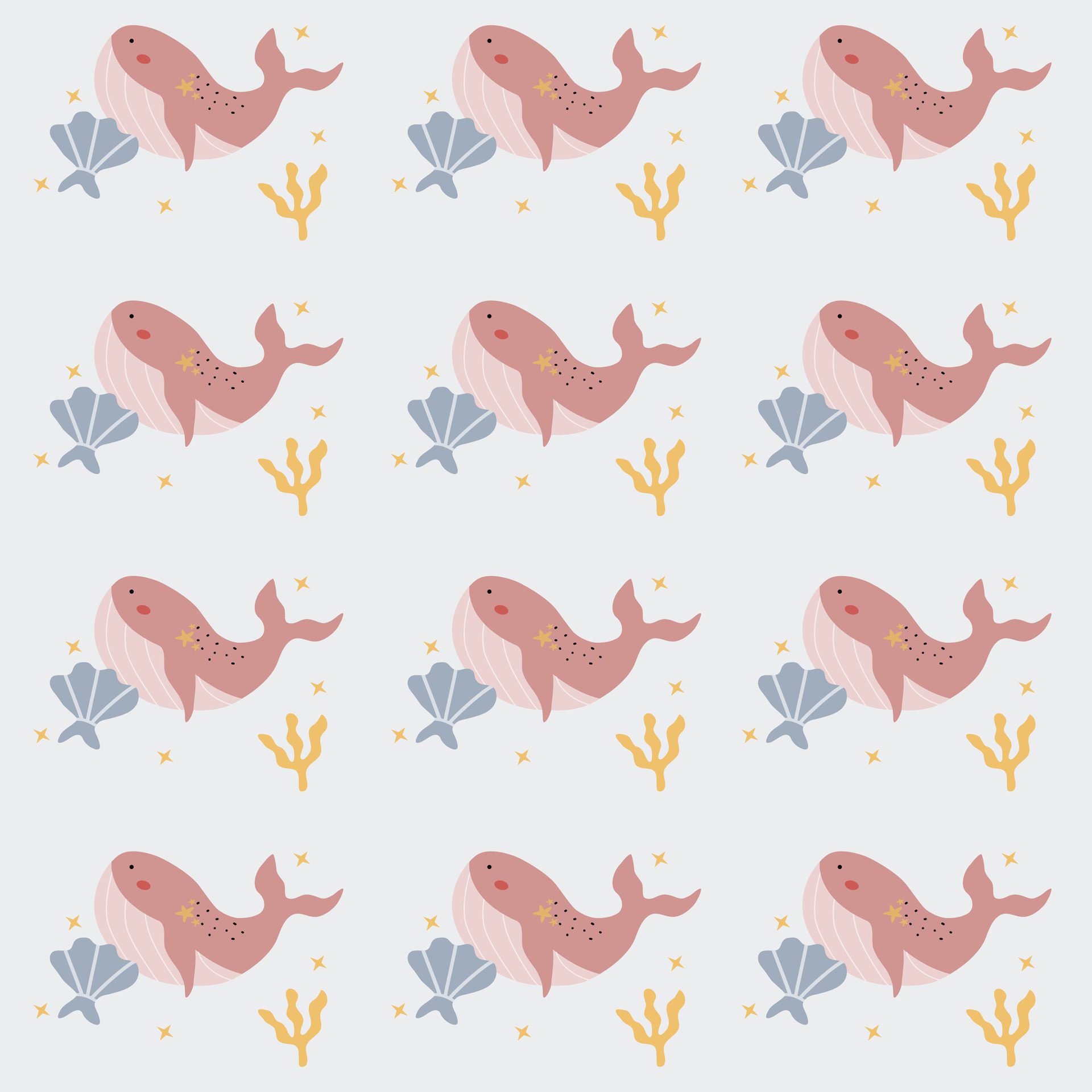 Cute animal baby print. Cute whale pattern for kids. Cute characters. Underwater background Free Vector